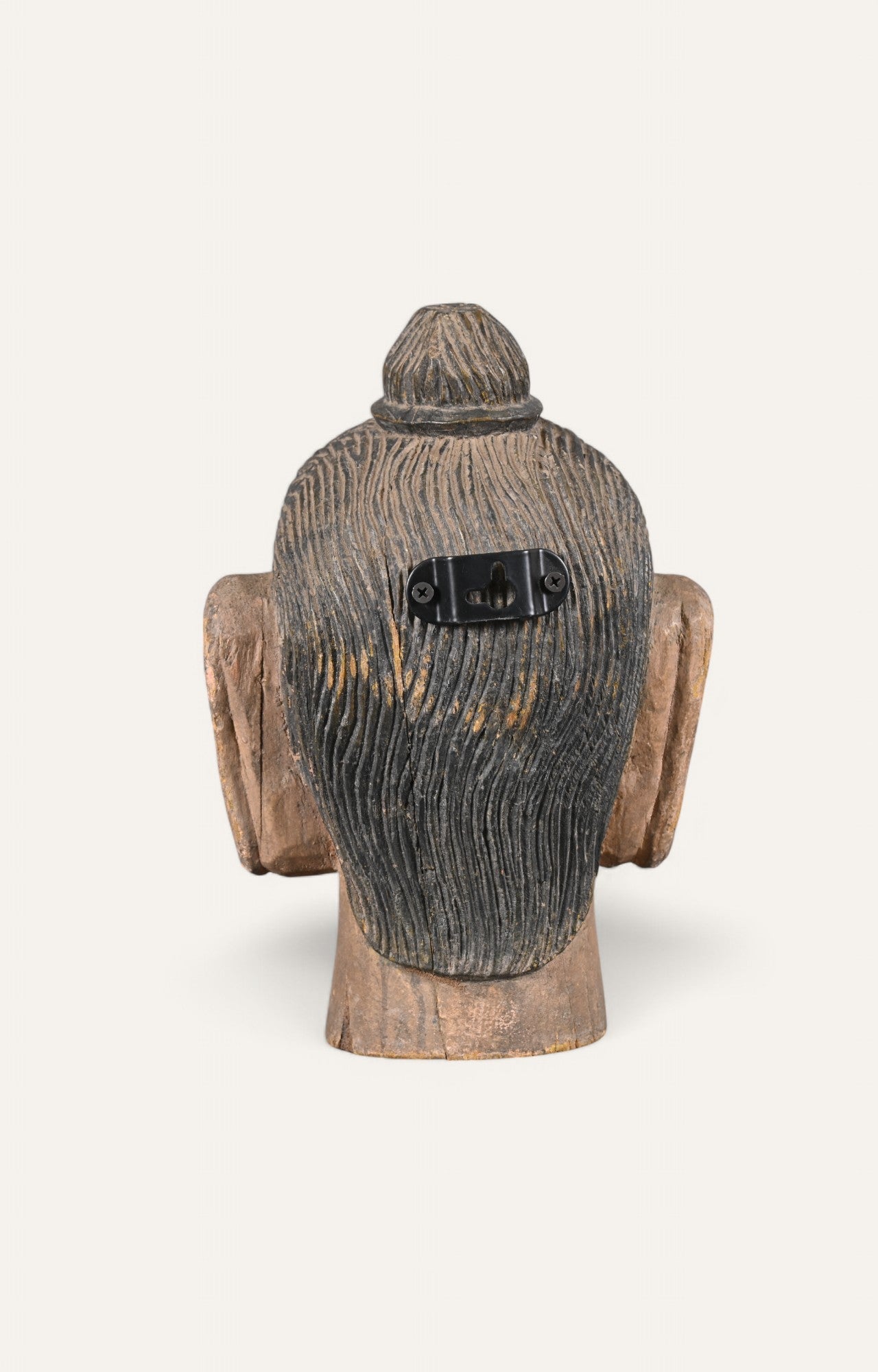 Hand-Carved Wooden Buddha Wall Mask – Vintage Aged Finish