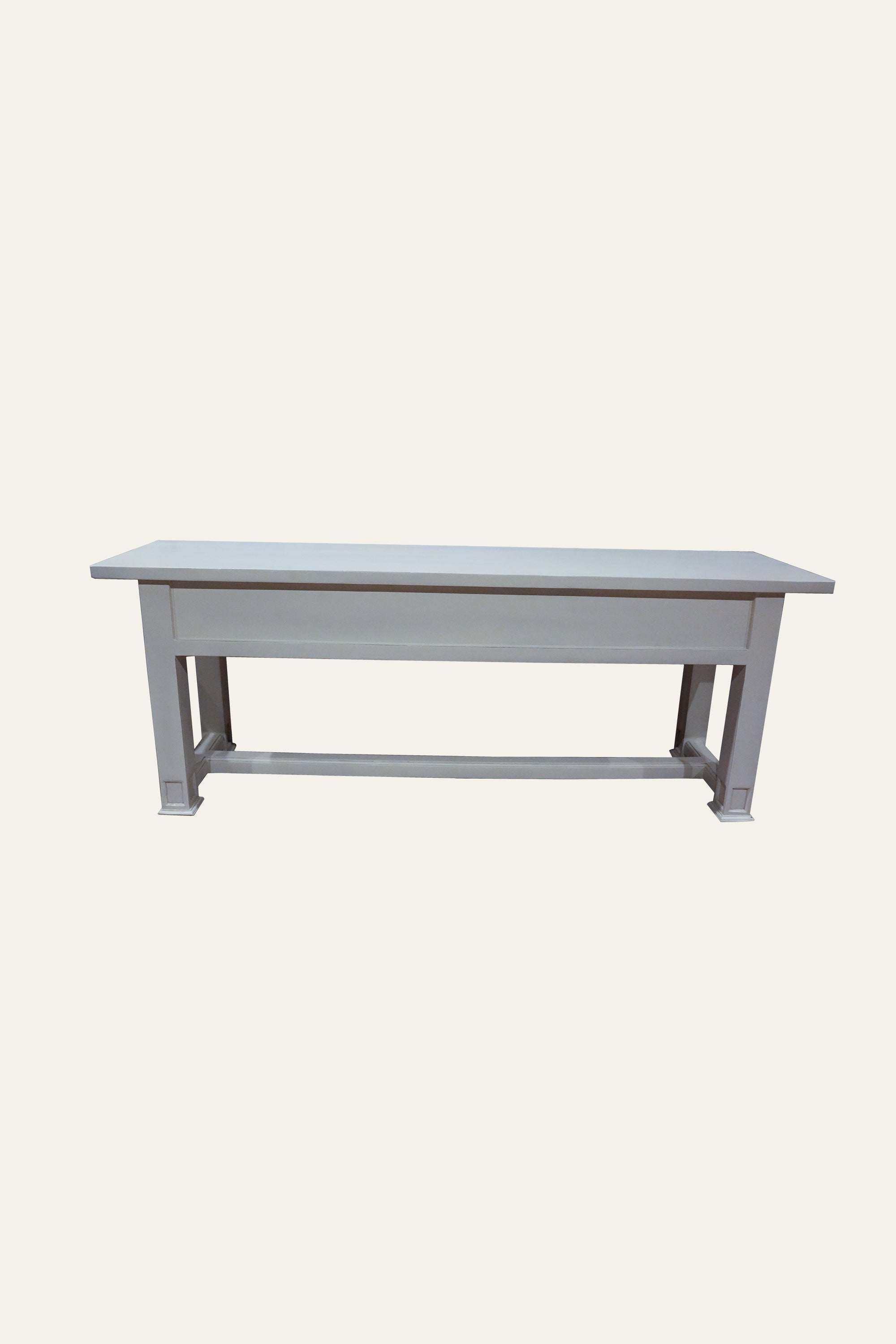 White Wooden Carved Geometric Pattern Console with 3 Drawers