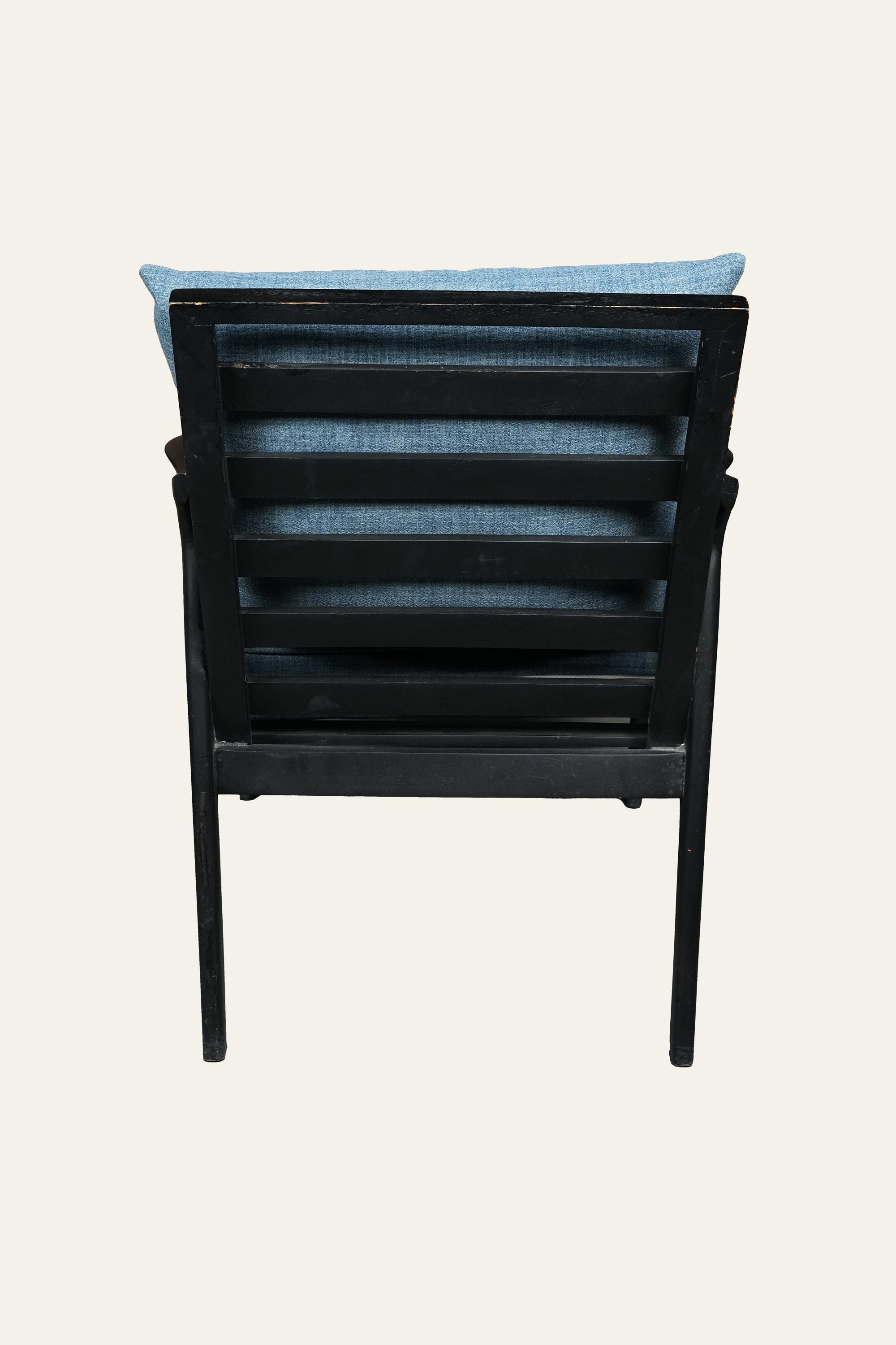 Blue Upholstered Wooden Lounge Chair with Slatted Backset