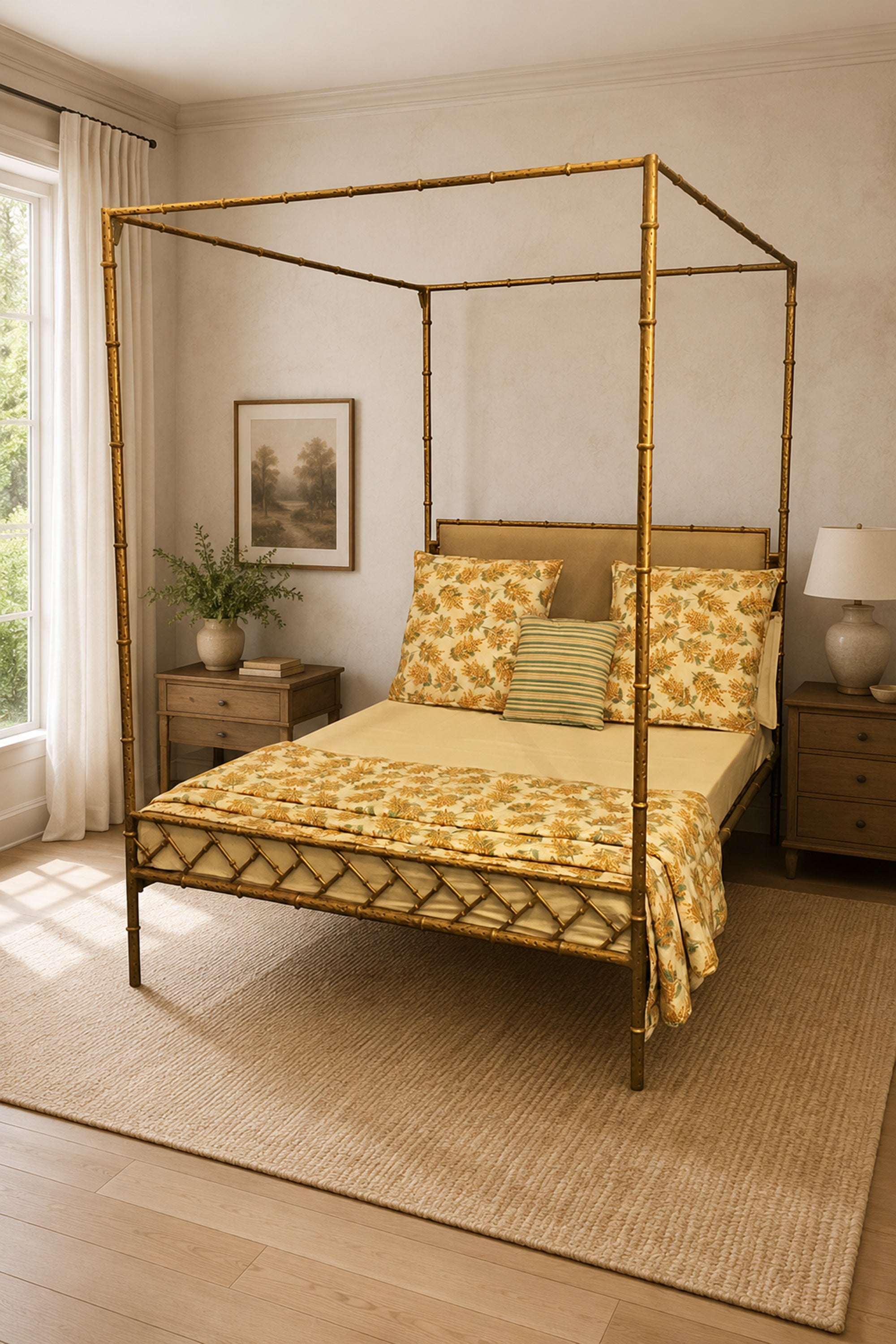 Bamboo-Style Poster Canopy Bed for Kids' Bedroom