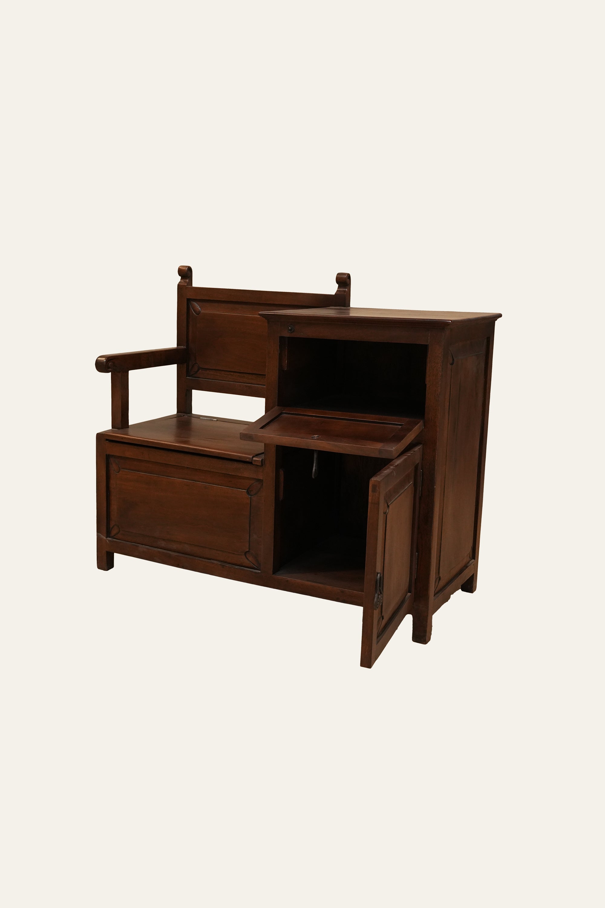 European Style Cabinet with Integrated Seat in Solid Wood