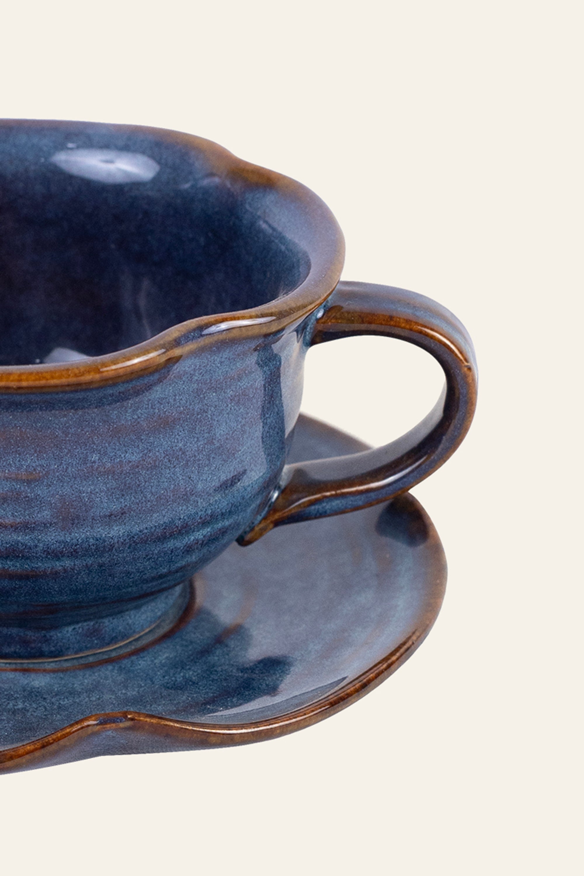 Navy Glazed Ceramic Cup & Saucer - Set of 2