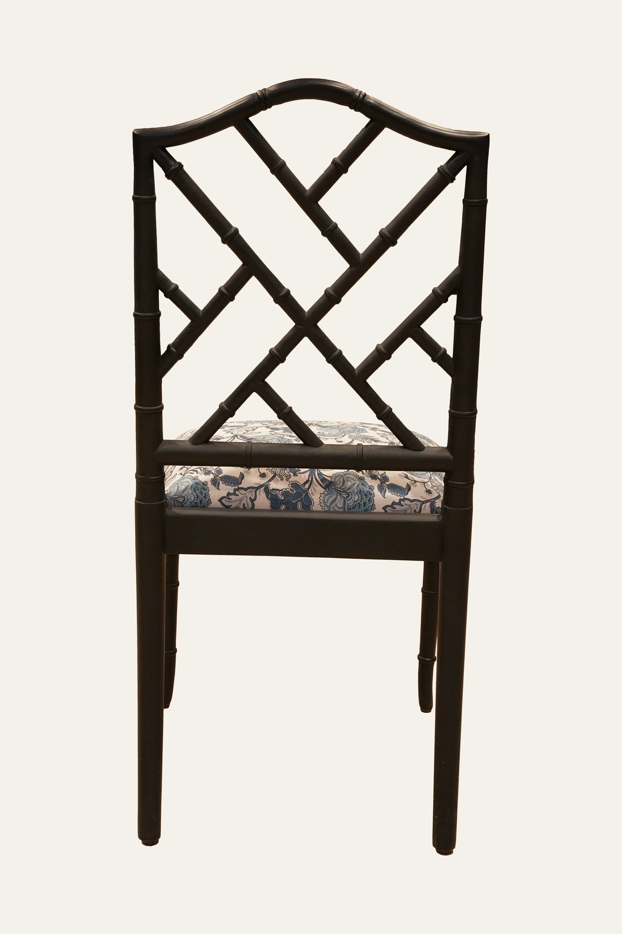 Black Bamboo Lattice Dining Chair with Floral Seat