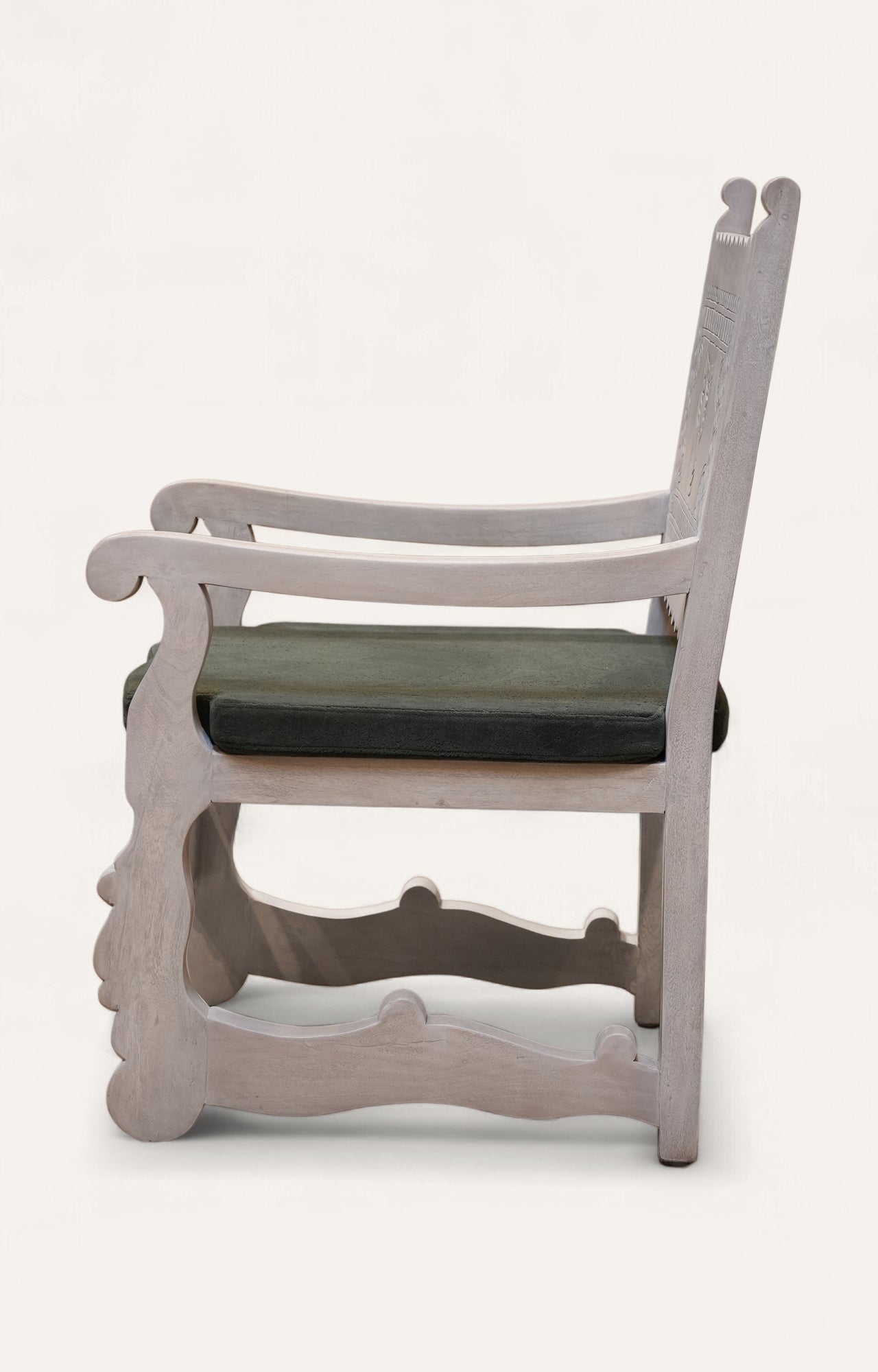 Hand-Carved Solid Wood Accent Chair with Cushion
