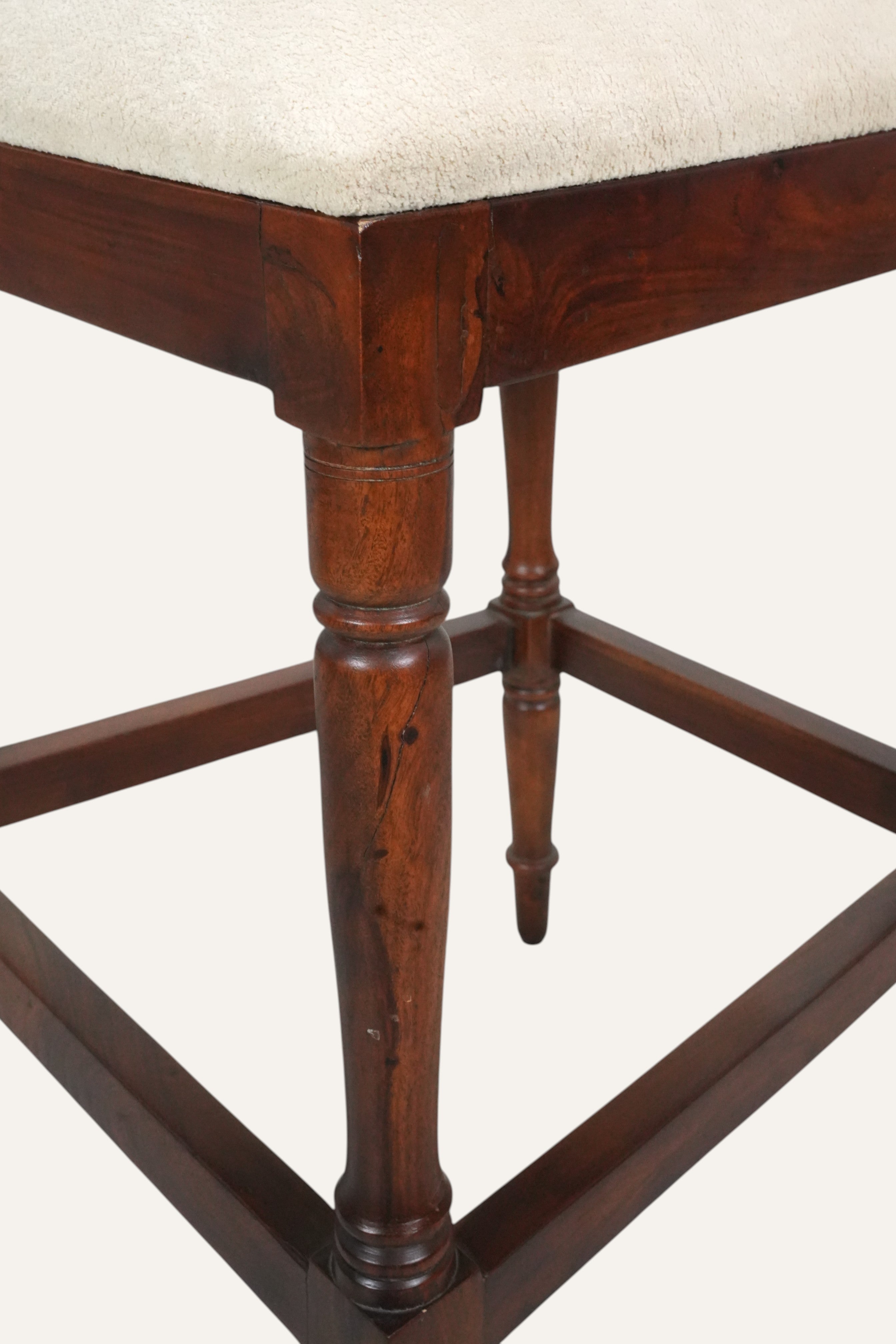 Round-Back Wooden Bar Chair with Cream Upholstery