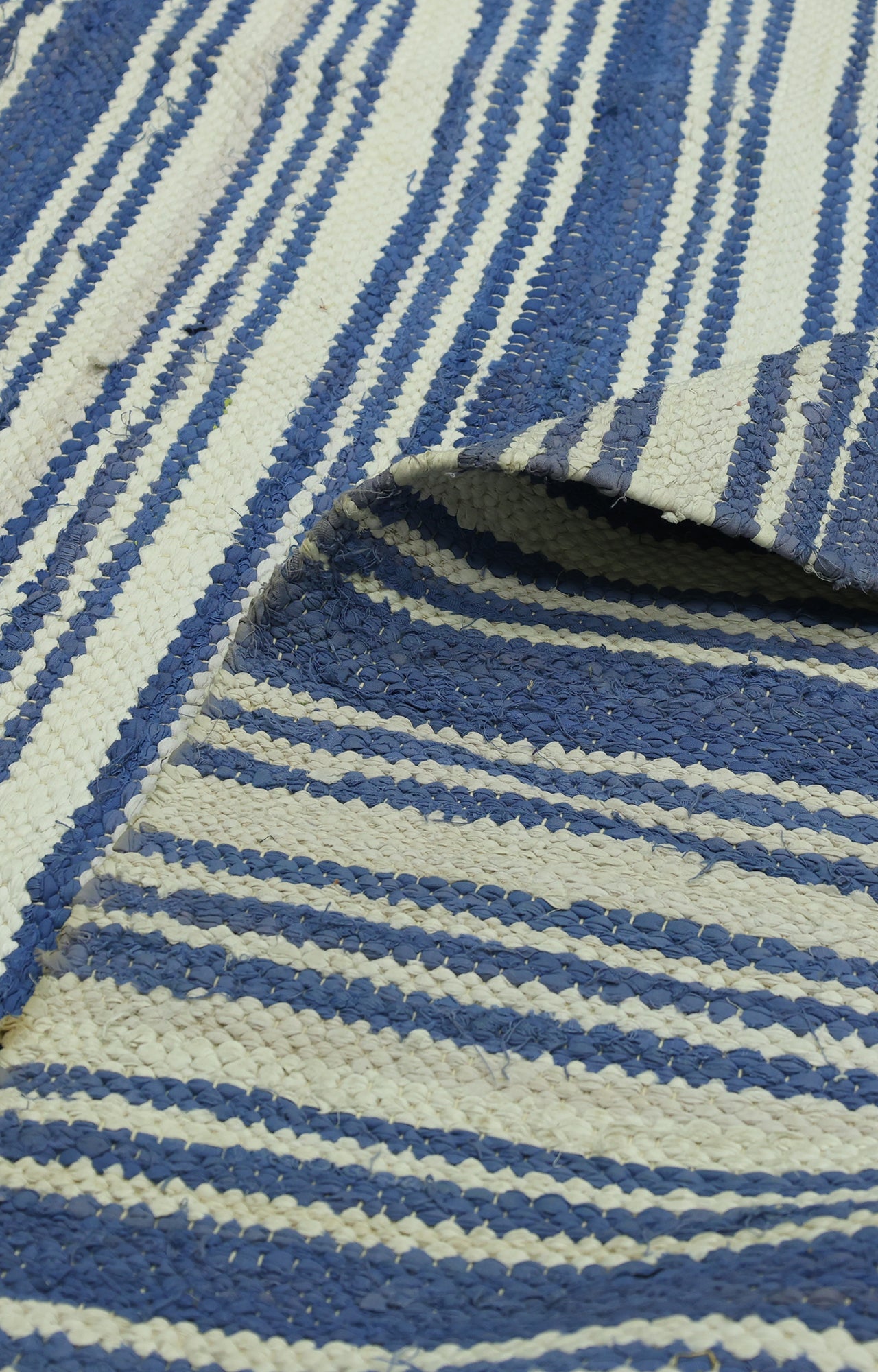 Blue Stripes Cotton Rug with Tassels