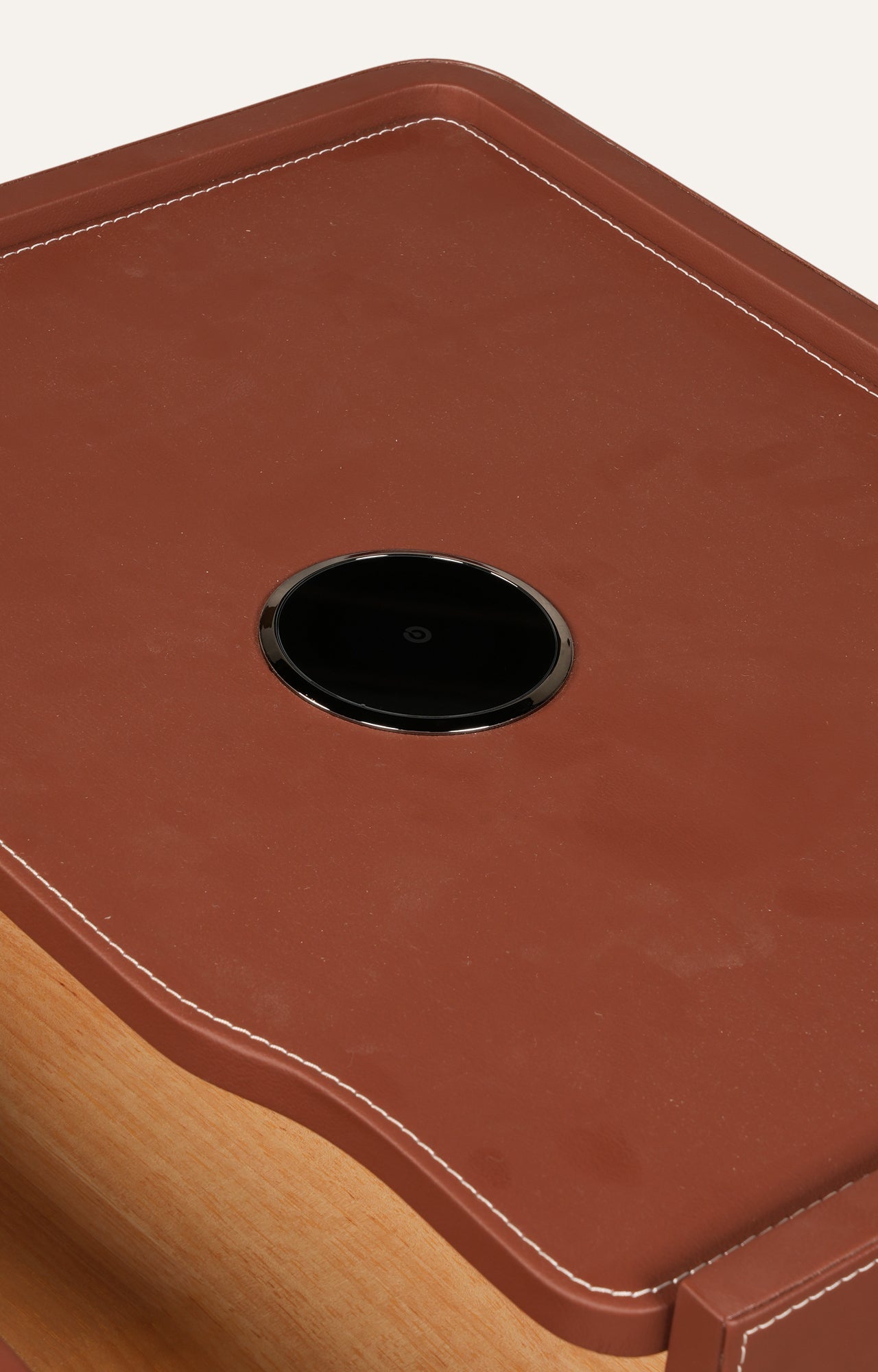 Leather Upholstered Two-Drawer Nightstand with Cutout Handles