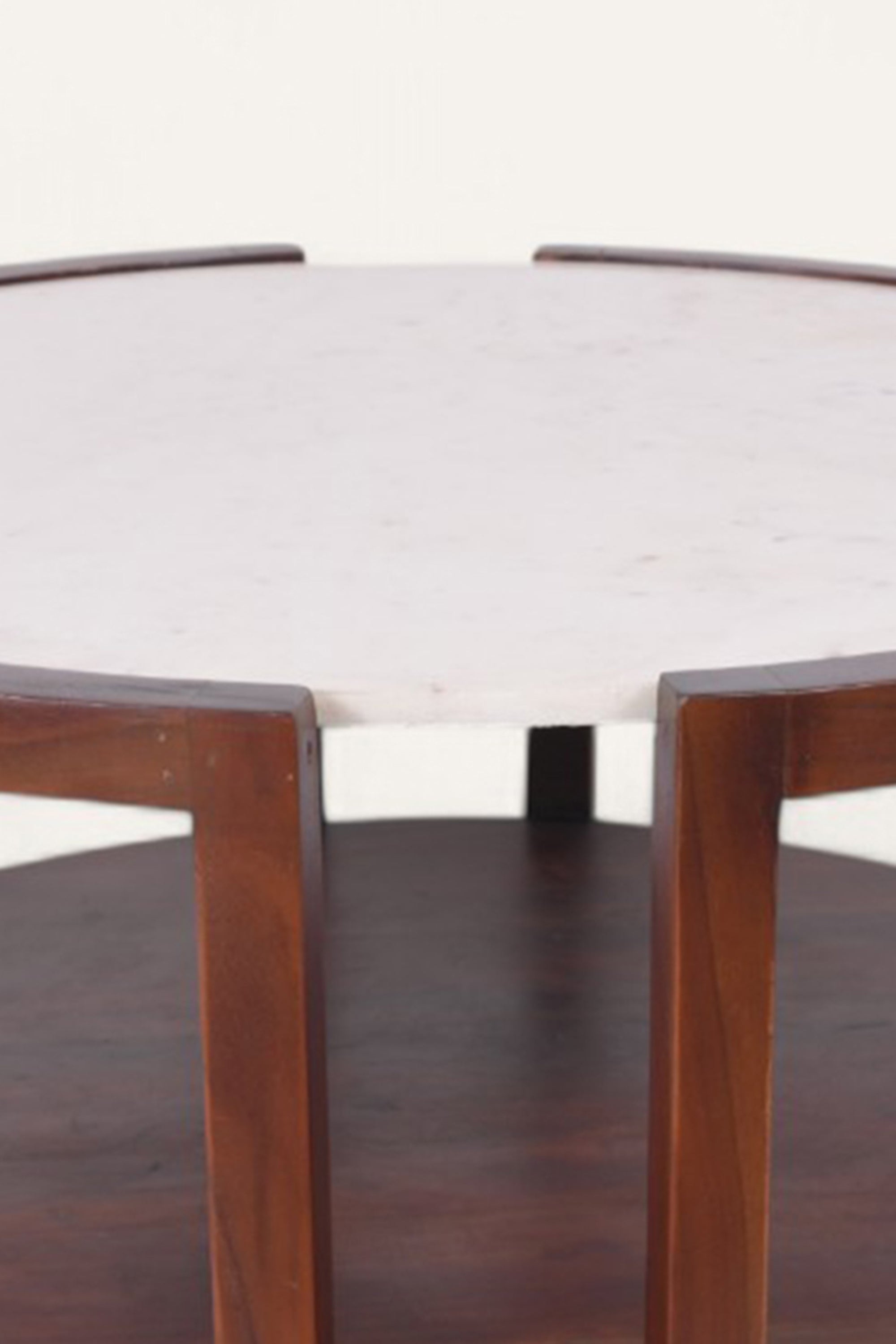 Round Teak Wood Coffee Table with White Marble Top