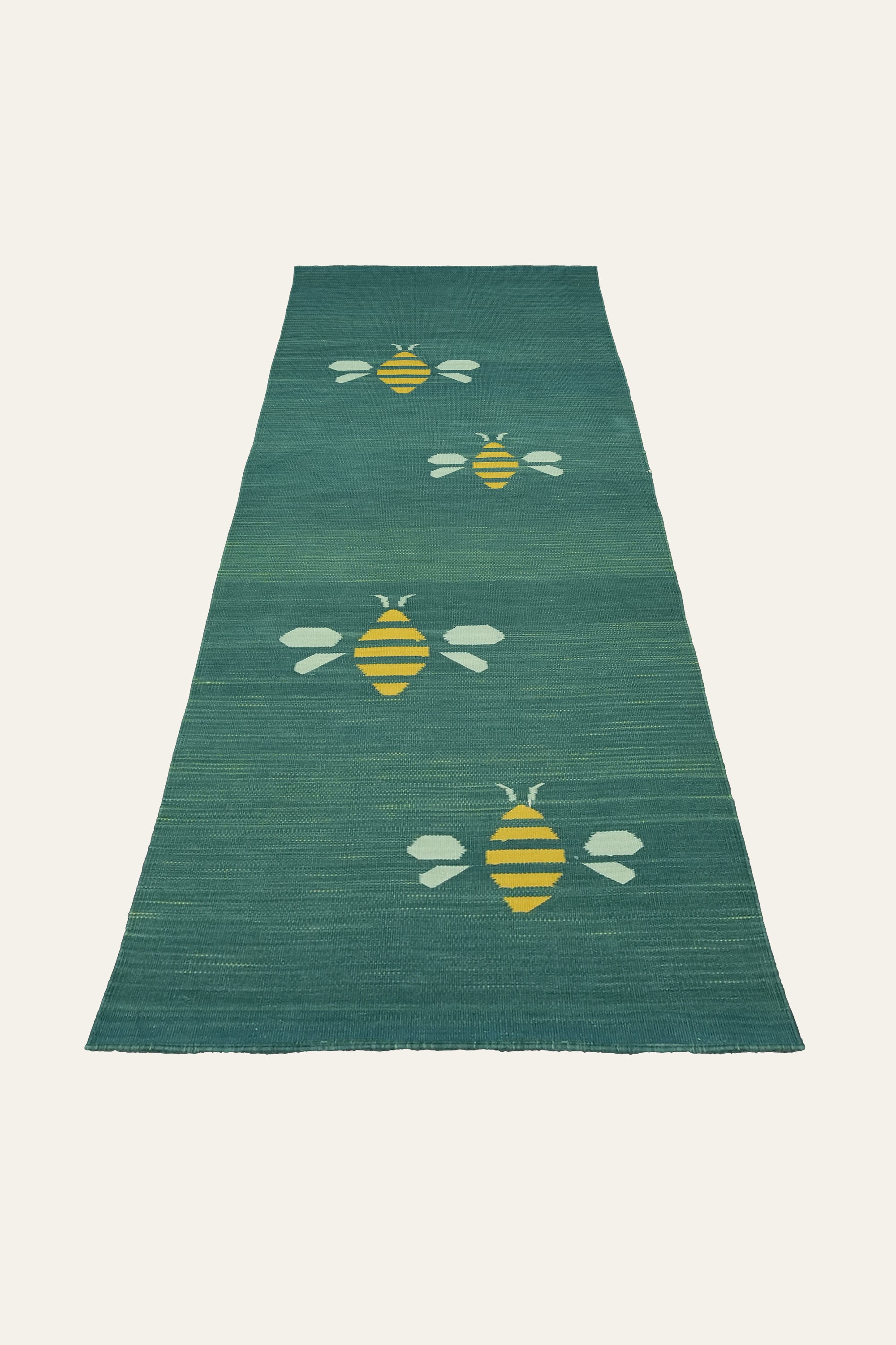 Yellow Bee Pattern Green Cotton Yoga Mat for Kids