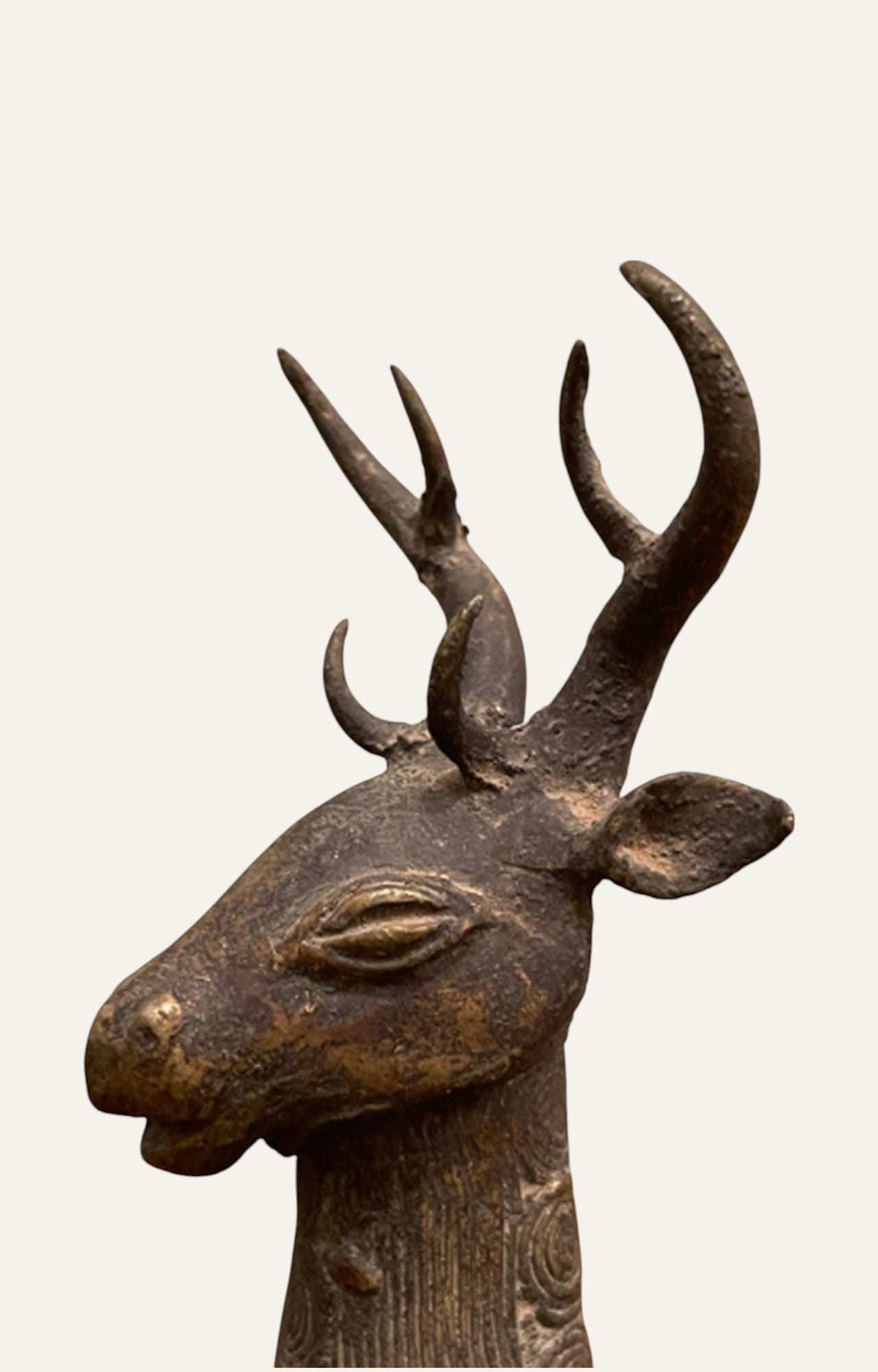 Vintage Tribal Reindeer Sitting Brass Statue