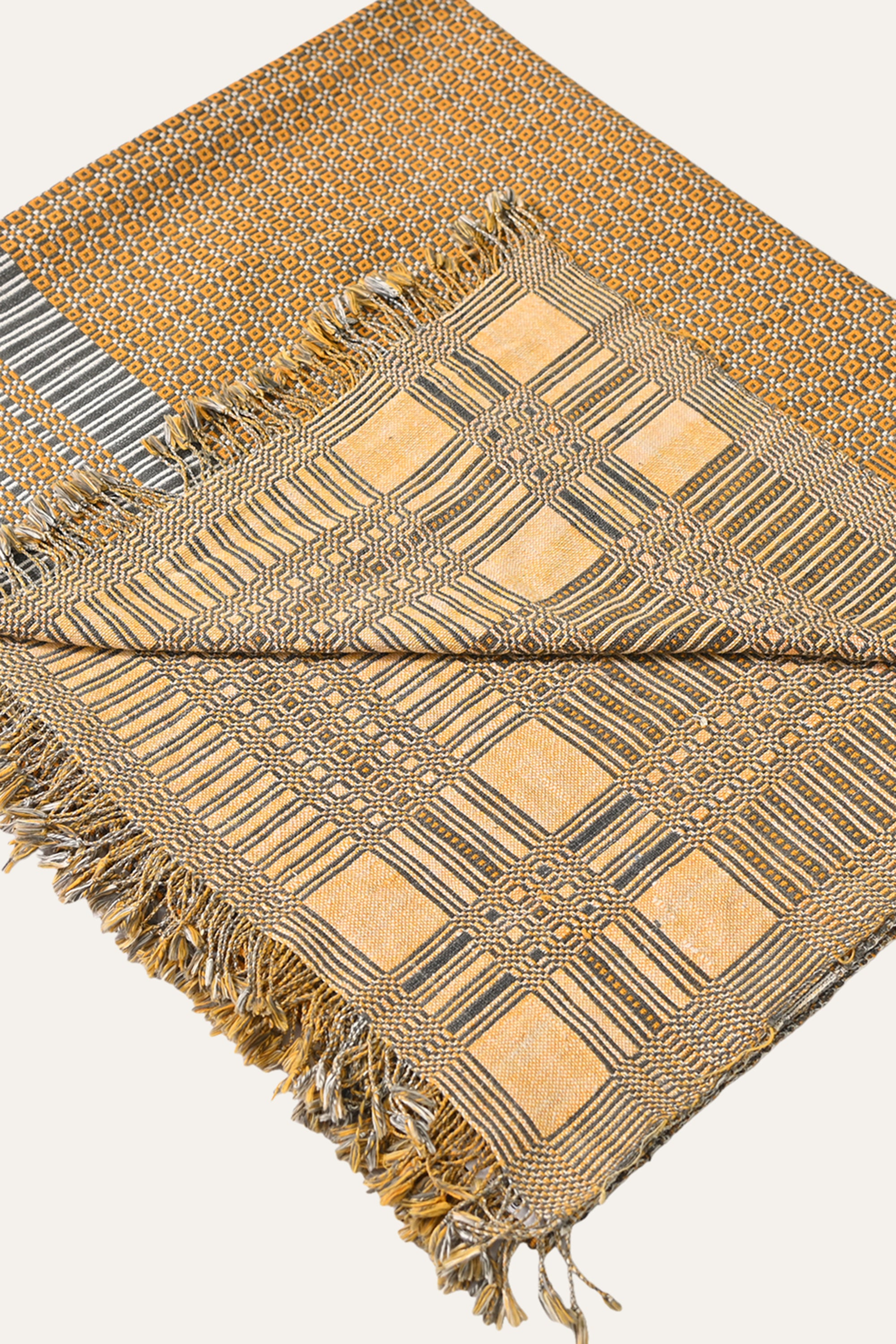 Vintage Ochre Check Cotton Khes Wall Tapestry