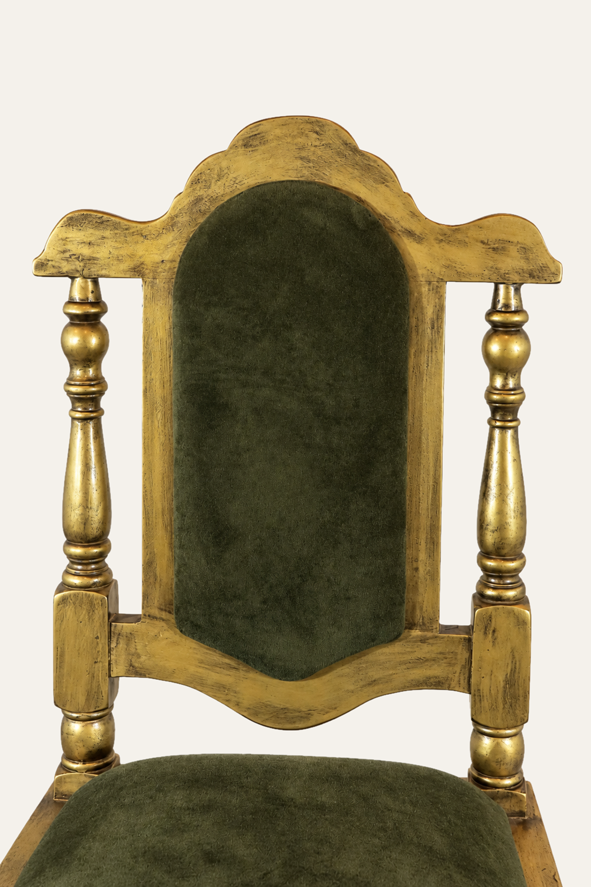 Spanish Style High-Back Upholstered Study Chair in Gold-Toned Finish