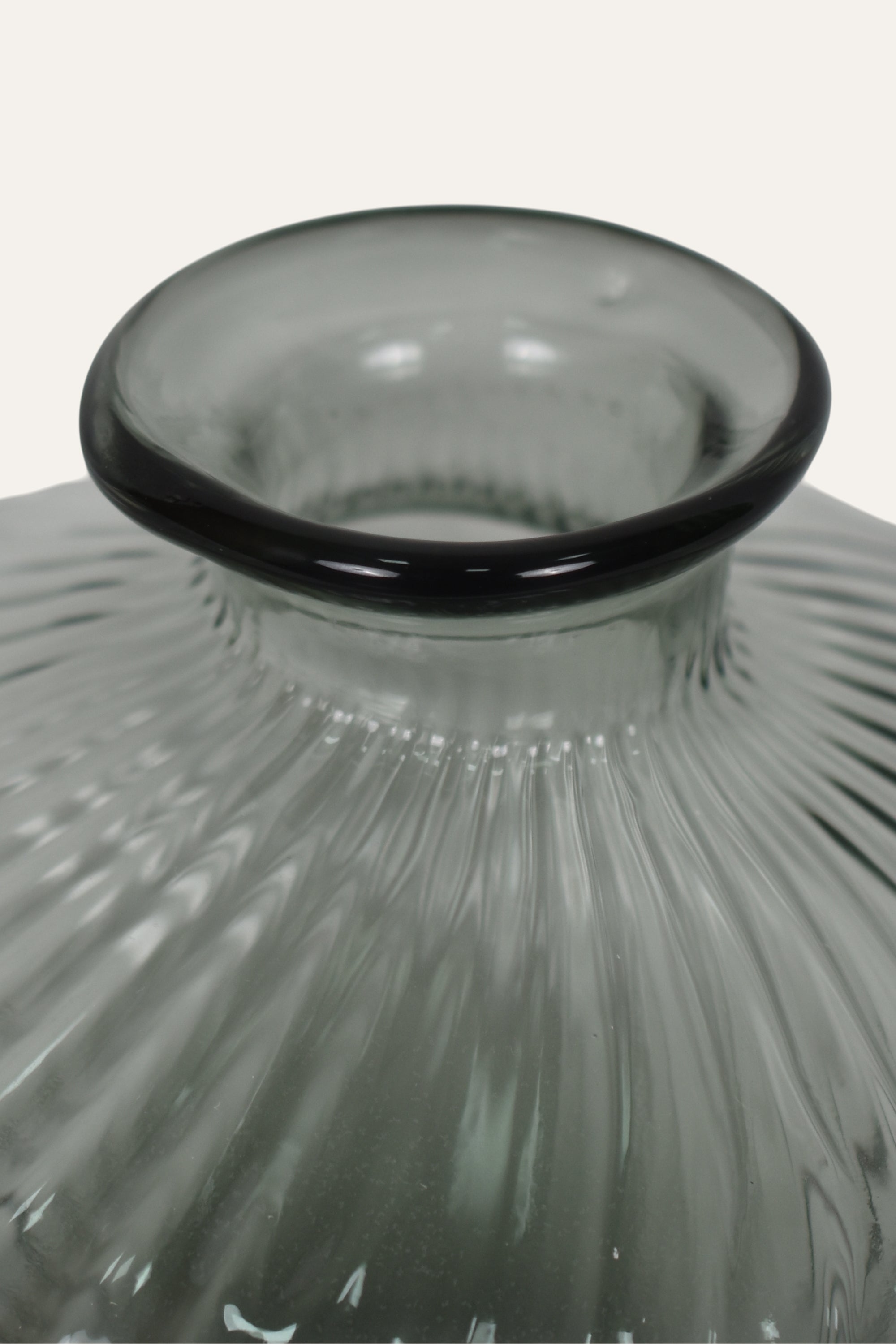 Hand Blown Colored Smoked Black-Grey Ribbed Glass Vase