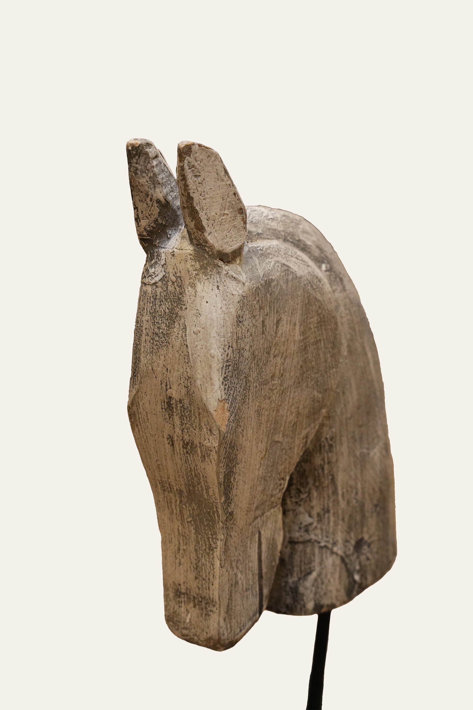 Carved Wooden Horse Head Sculpture on Stand