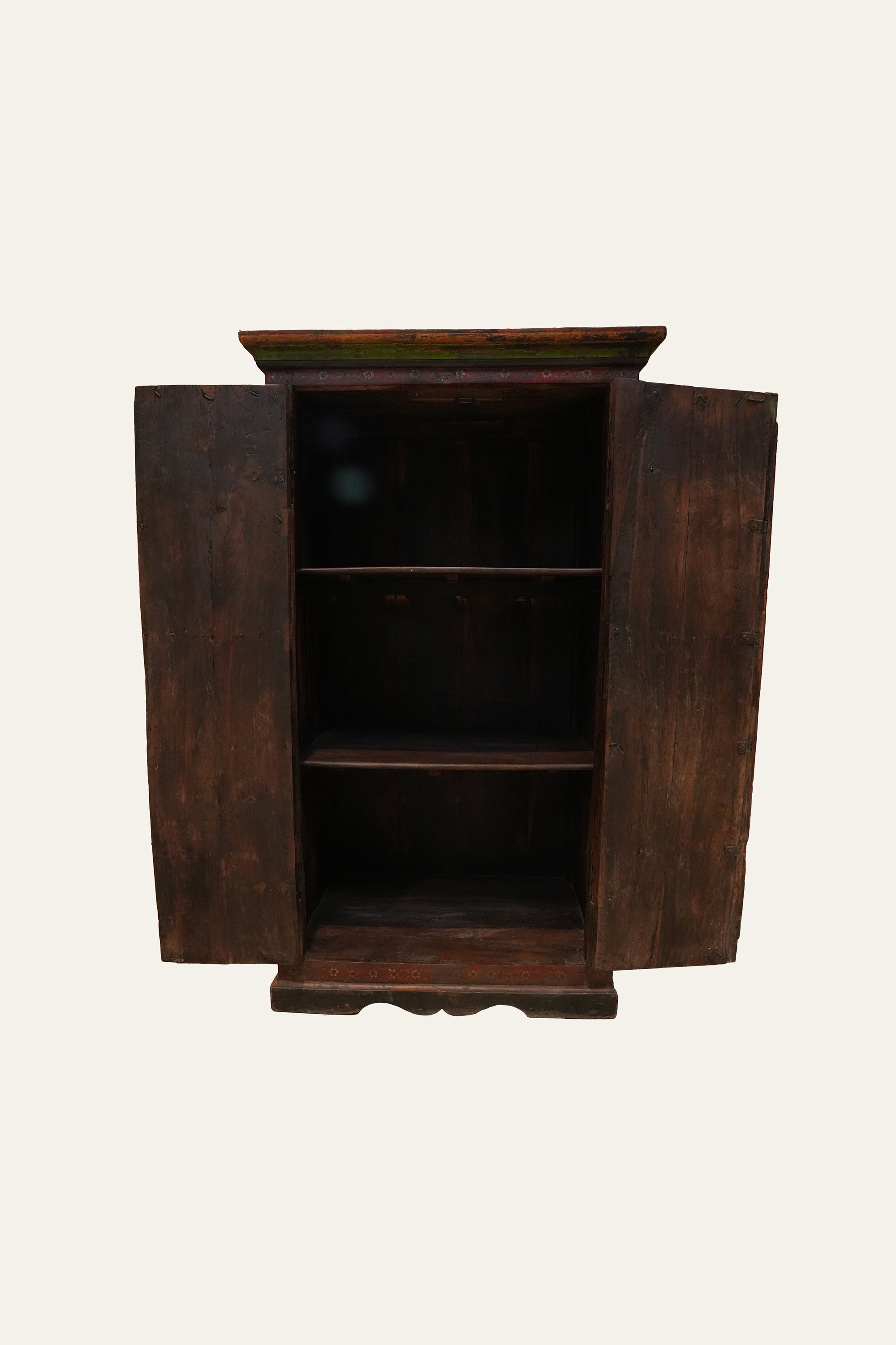 Indian Haveli Style Vintage Iron-Fitted Wooden Wardrobe