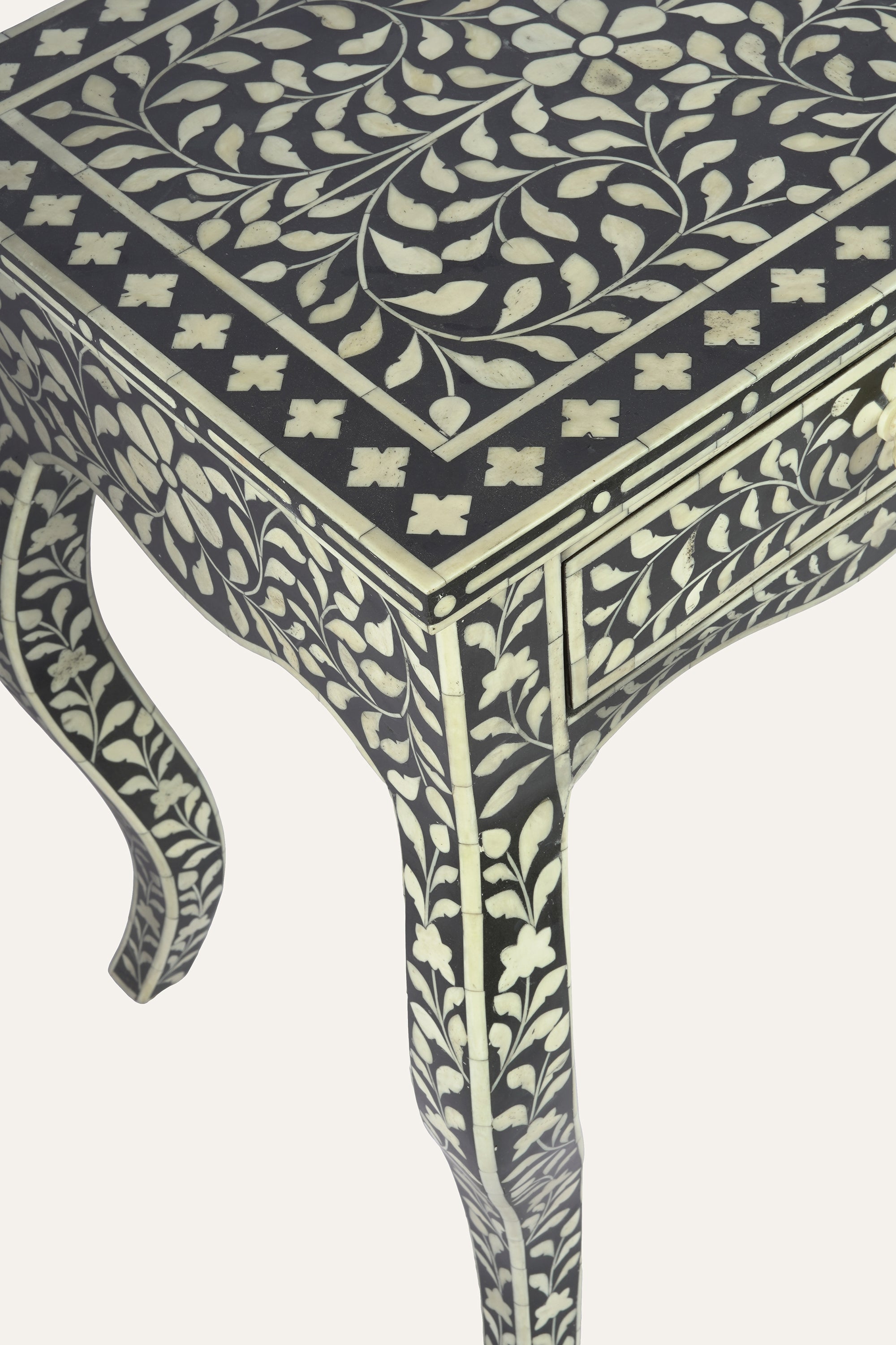 Bone Inlay Cabriole Leg Bedside Table