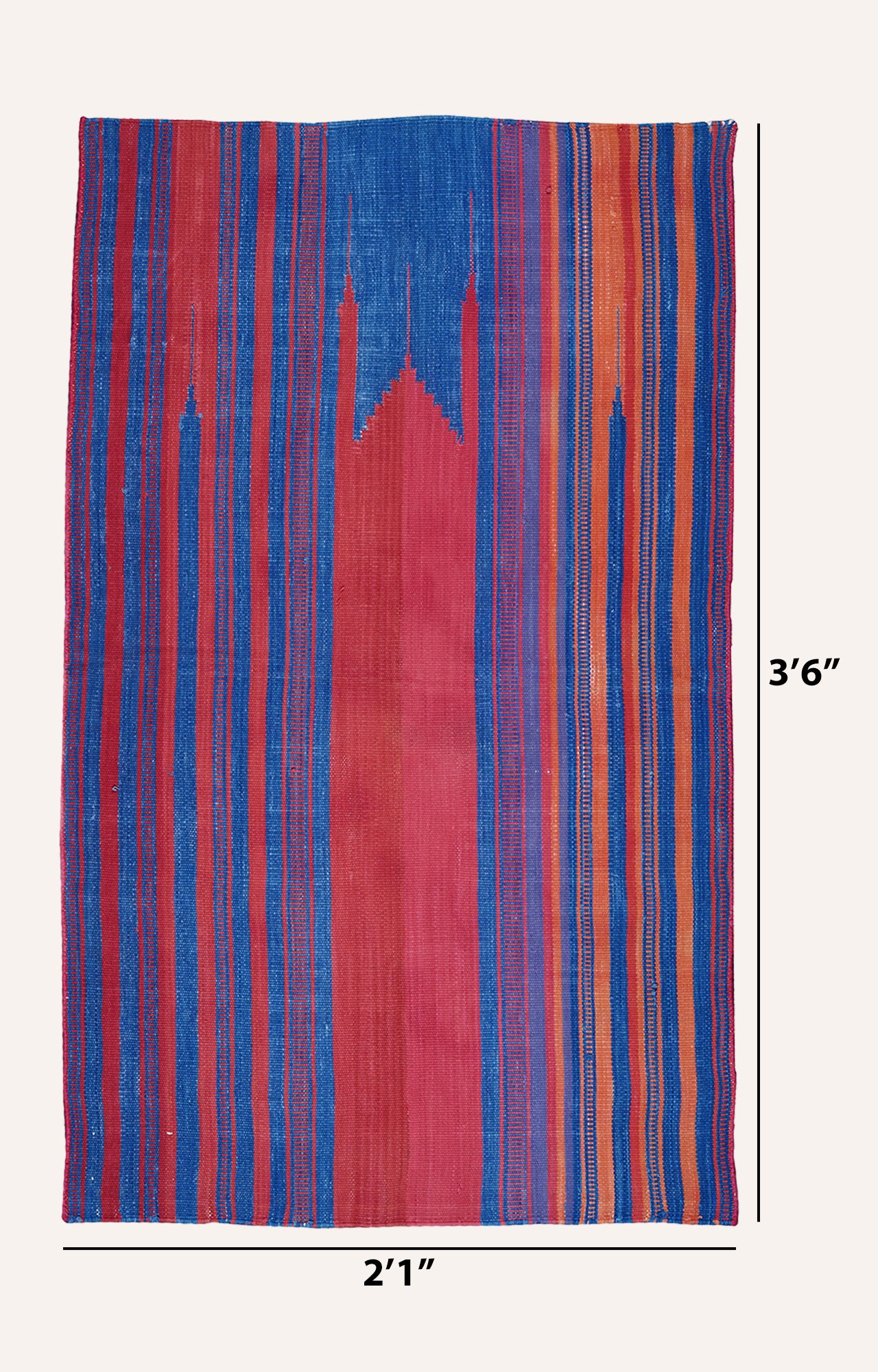 42 x 25 Inches Handwoven Cotton Prayer Rug (Blue And Red)