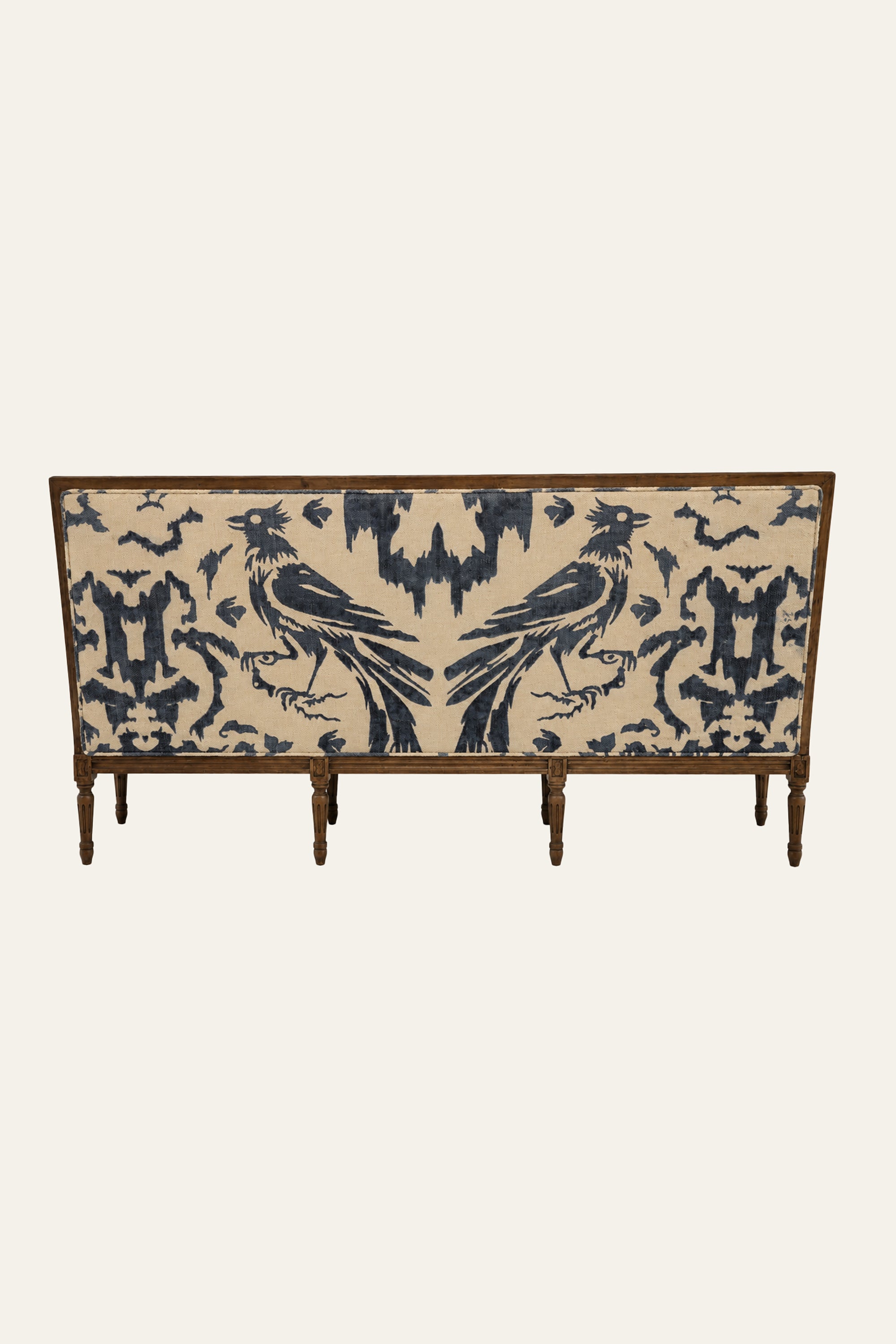 Indigo Upholstered Wooden Frame Sofa with Bird Motifs