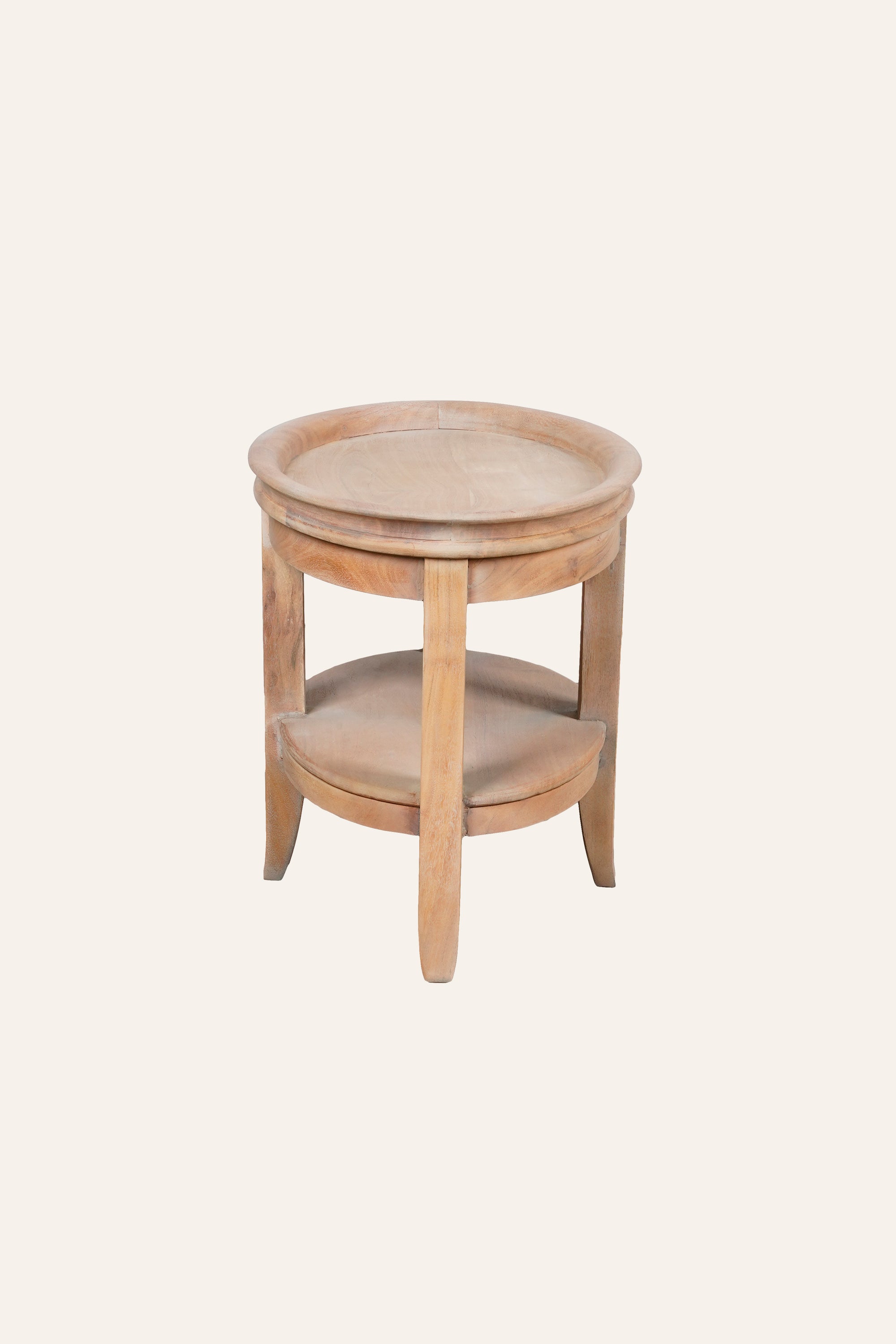 Round Two Tier Wooden Coffee Table with Open Shelf