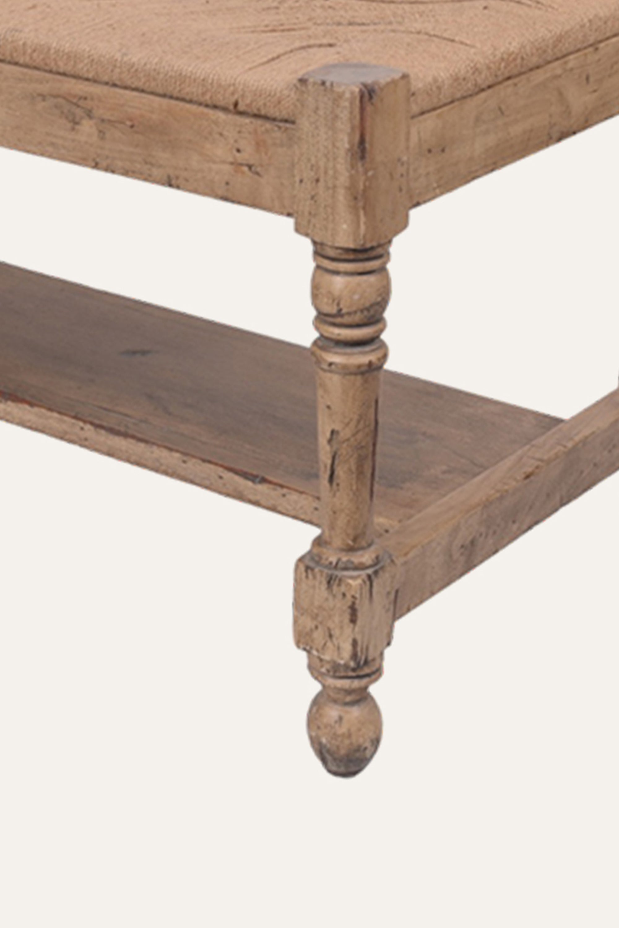 Living Room Wooden Bench with Woven Upholstery