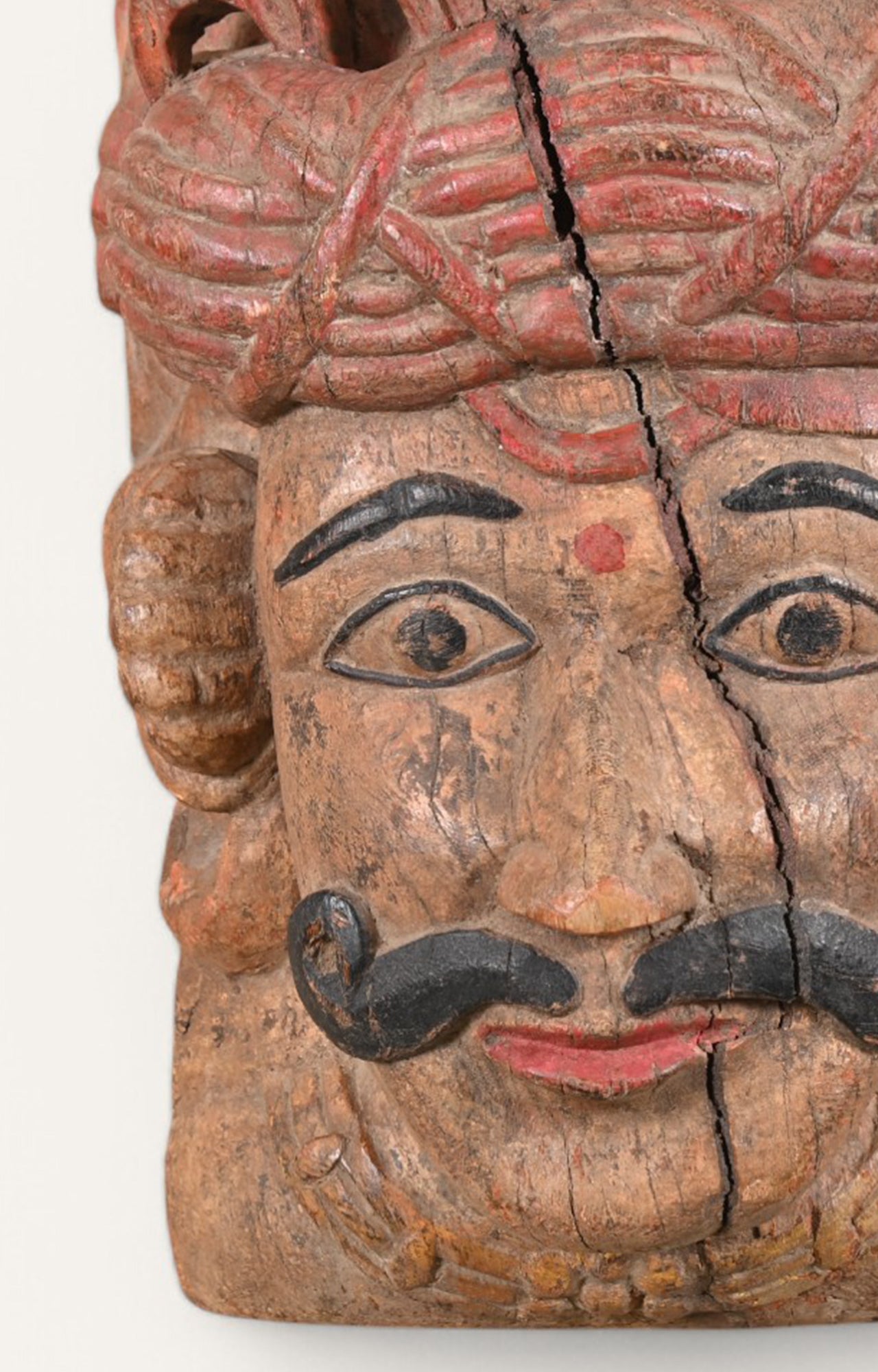 Warrior Head Hand-Carved Wooden Sculpture