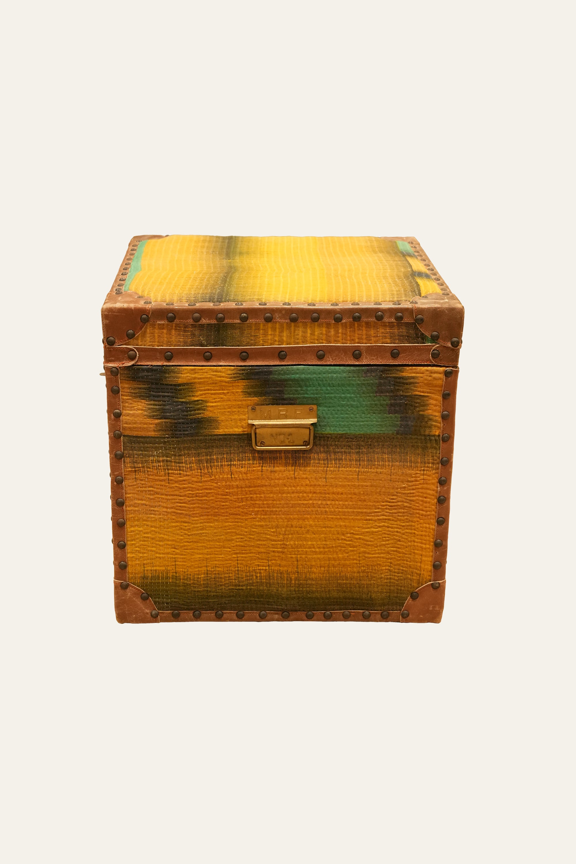 Mustard Ralli Textile Cube Trunk with Brass Studs