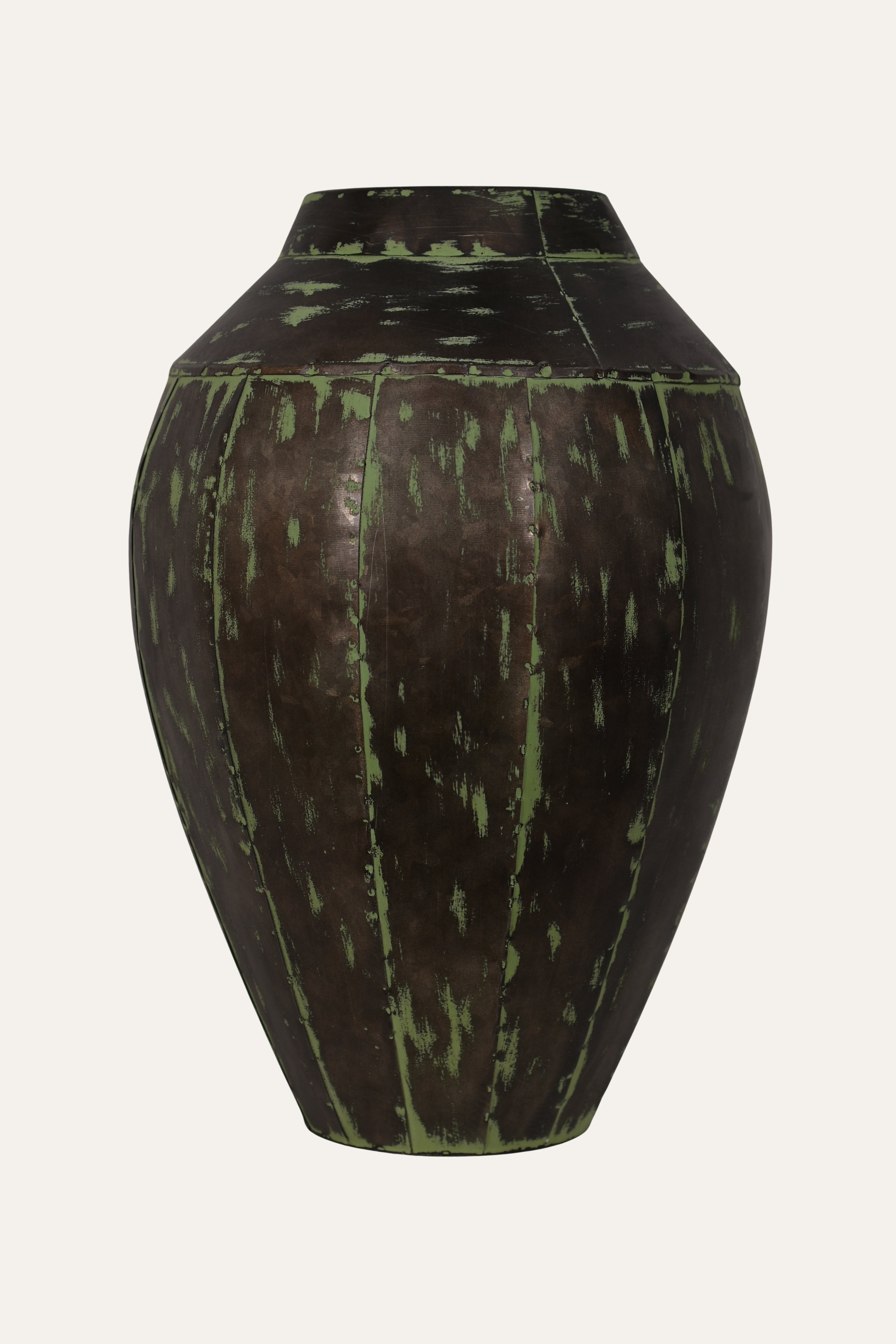 Antique Brown & Green Distressed Metal Vase