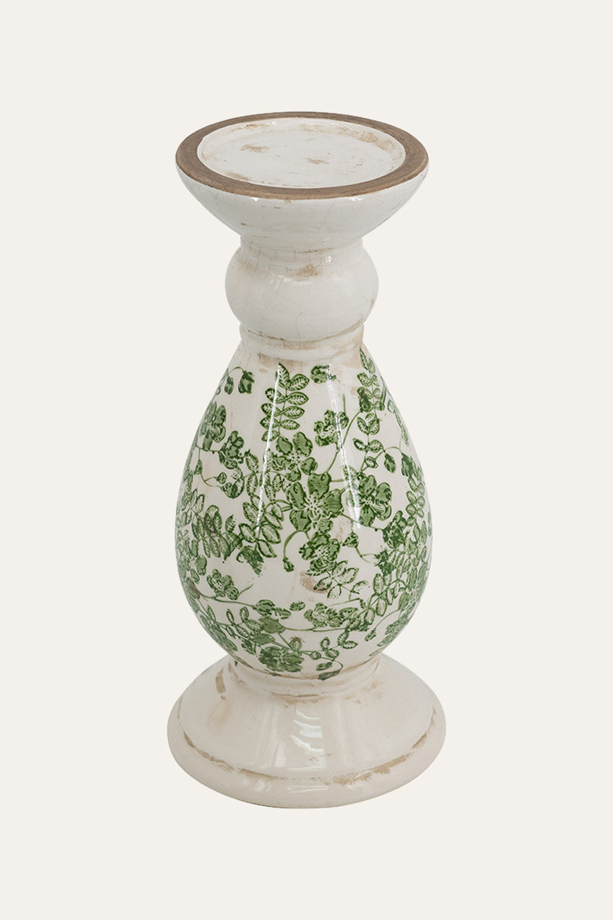 White Ceramic Botanical Pattern Candle Holder