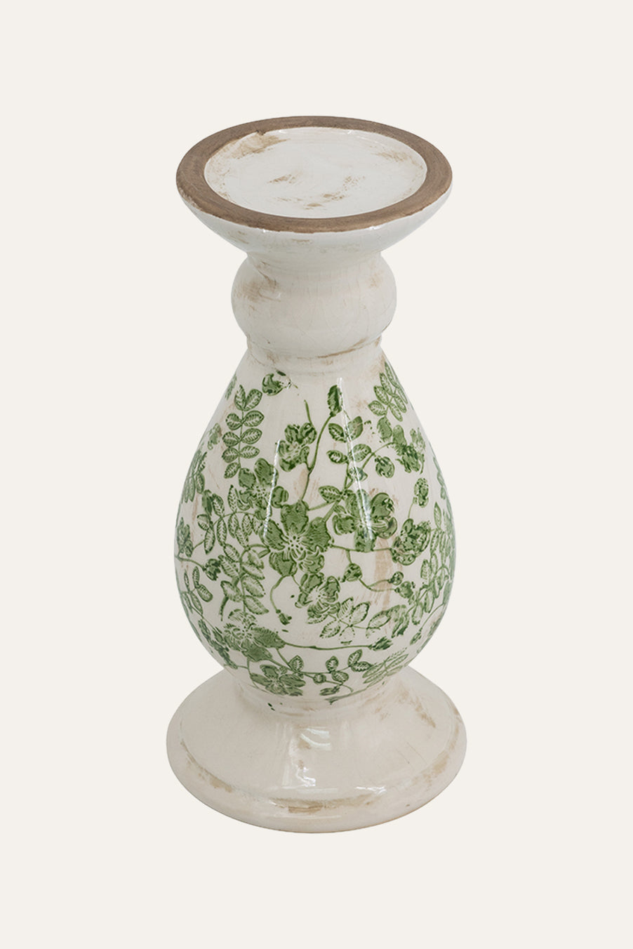 Floral and Vine Motif Candle Holder in Ceramic