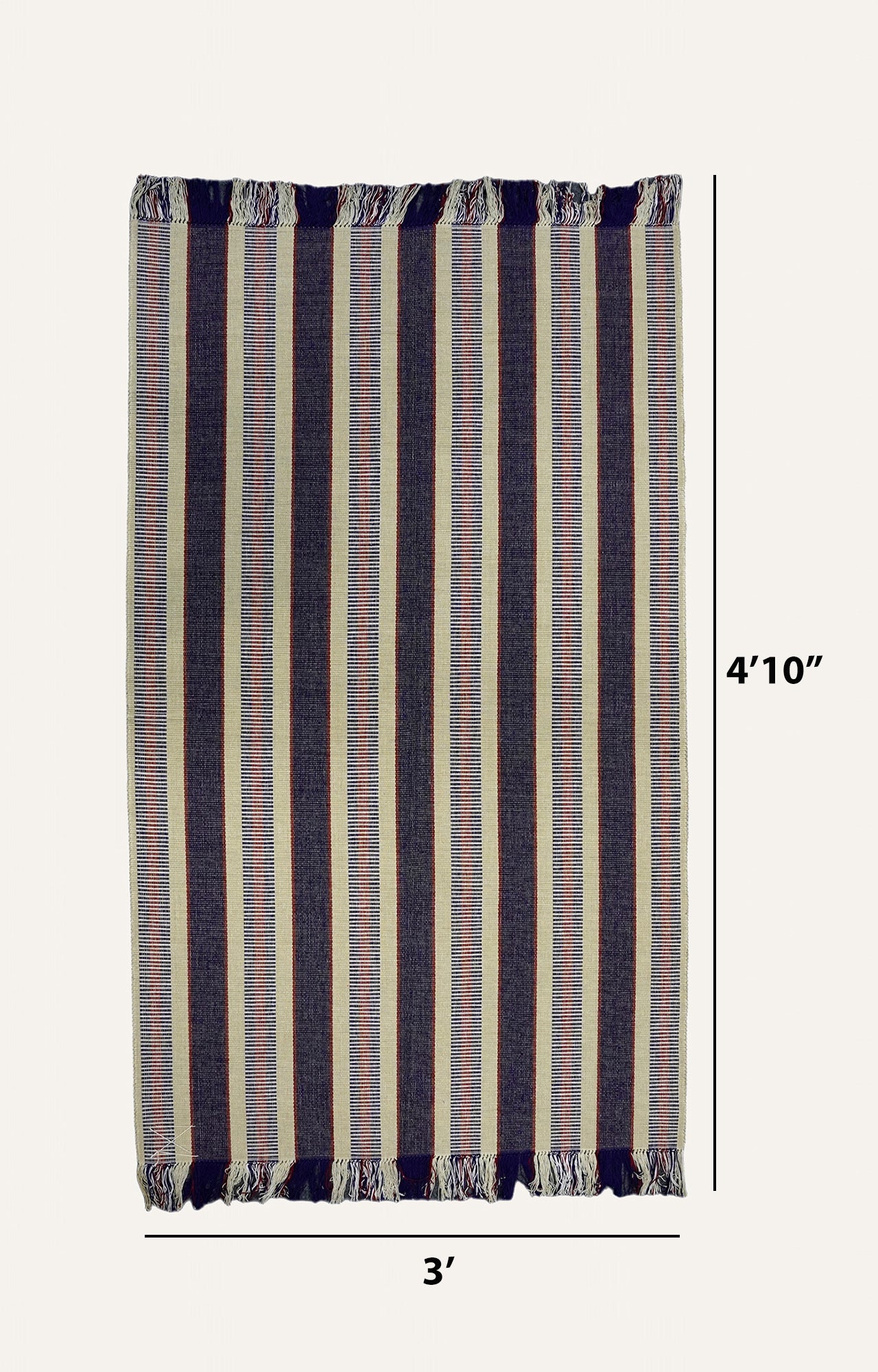 Navy Blue Cotton Striped Rug with Tassels