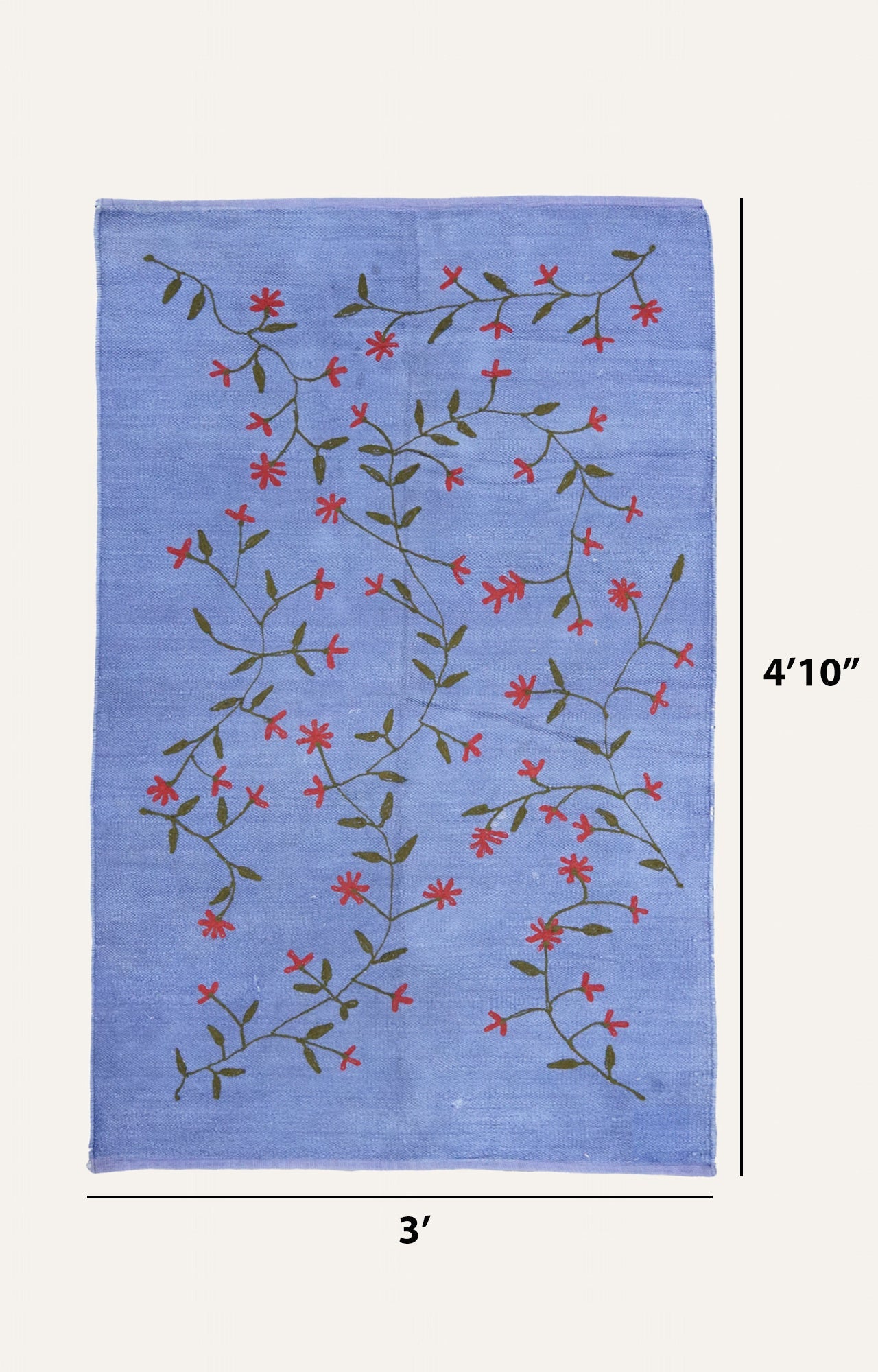 Handwoven Cotton Rug with Floral Embroidery