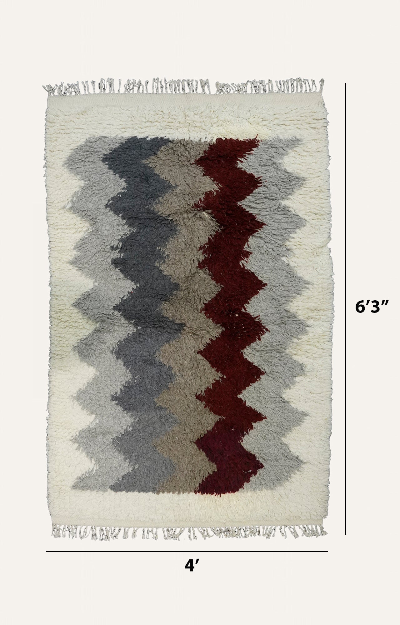 White Chevron Shaggy Cotton Rug