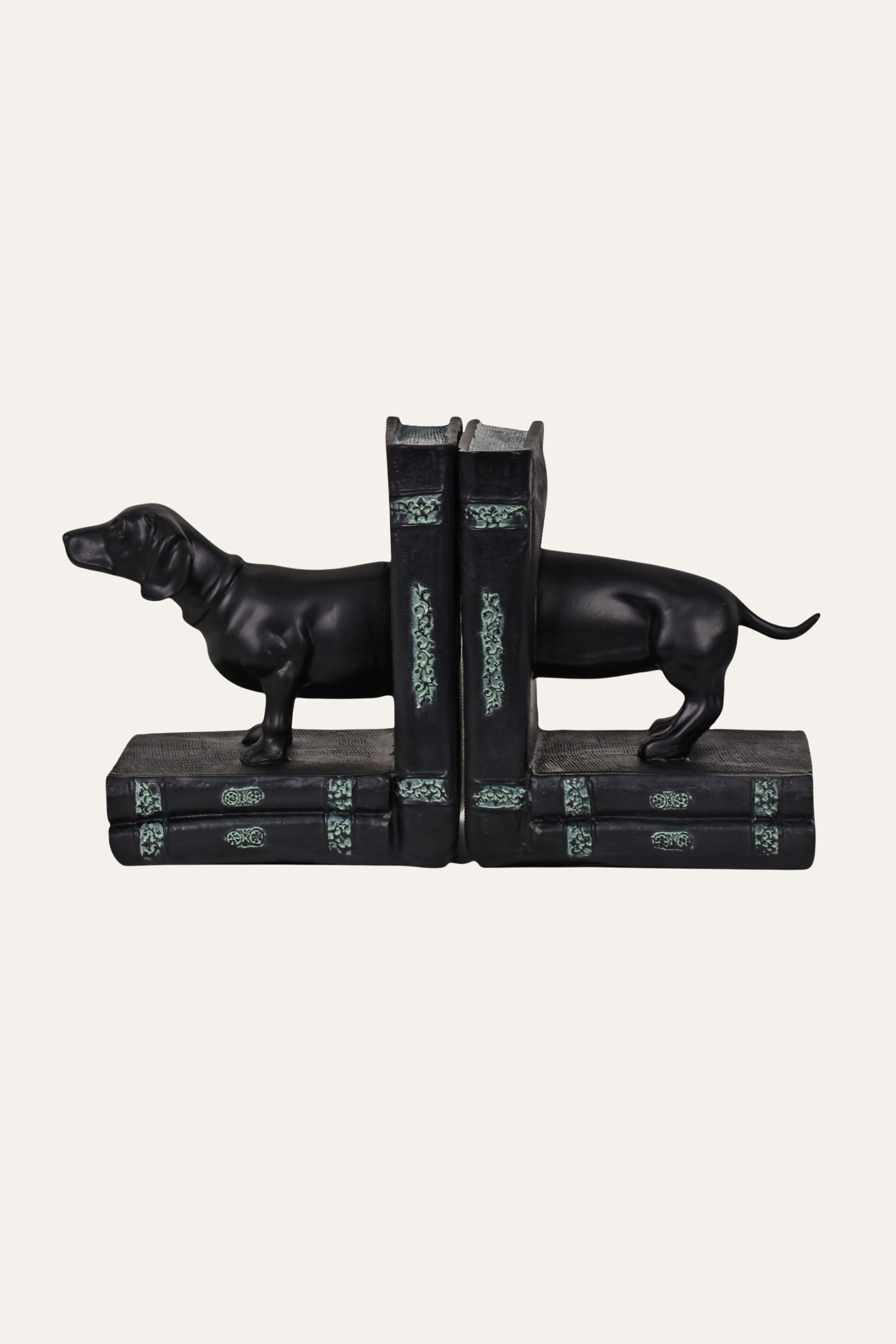 Modern Black Resin Dachshund Dog Bookends