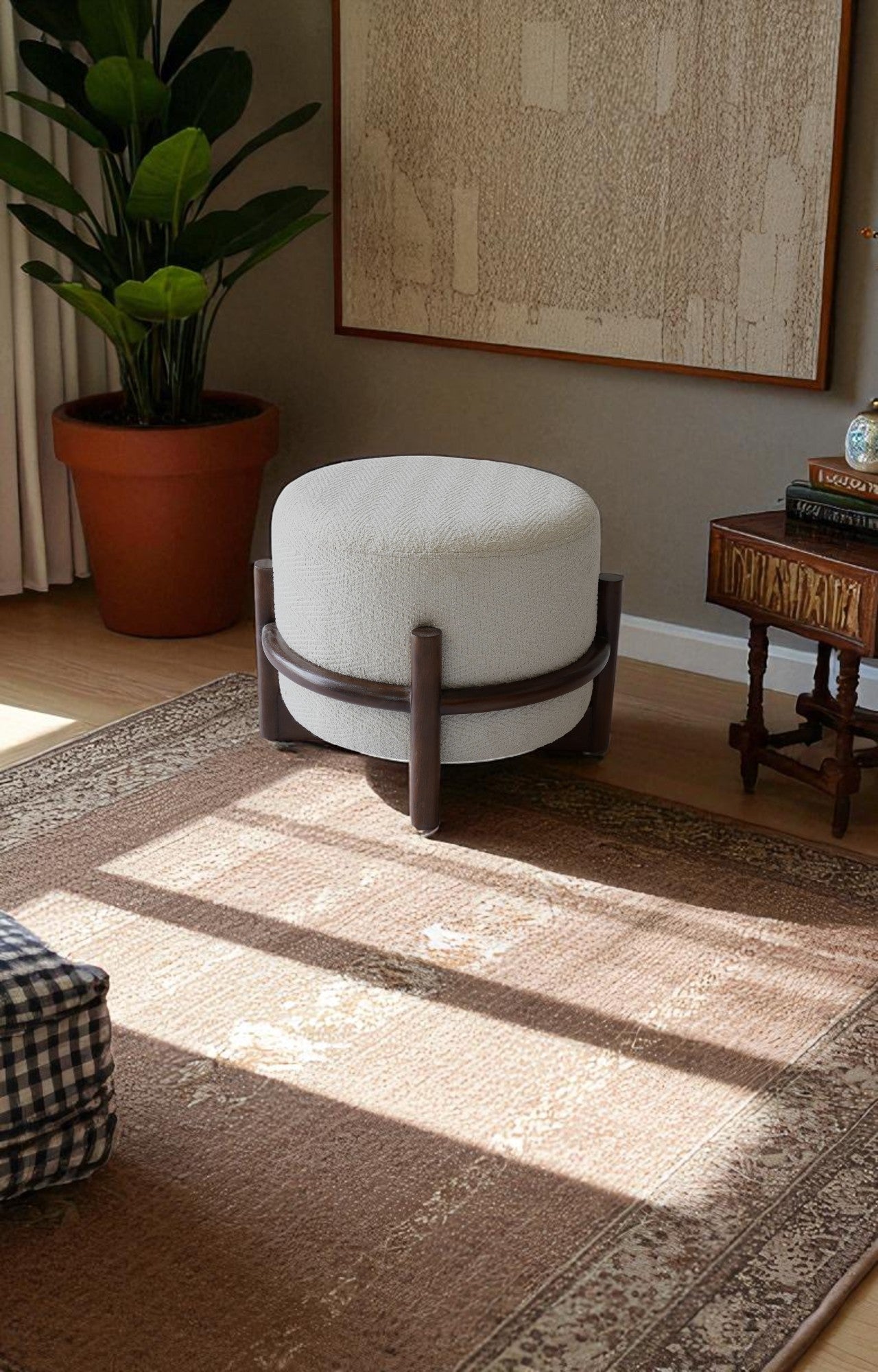 Round Wooden Poufy Stool