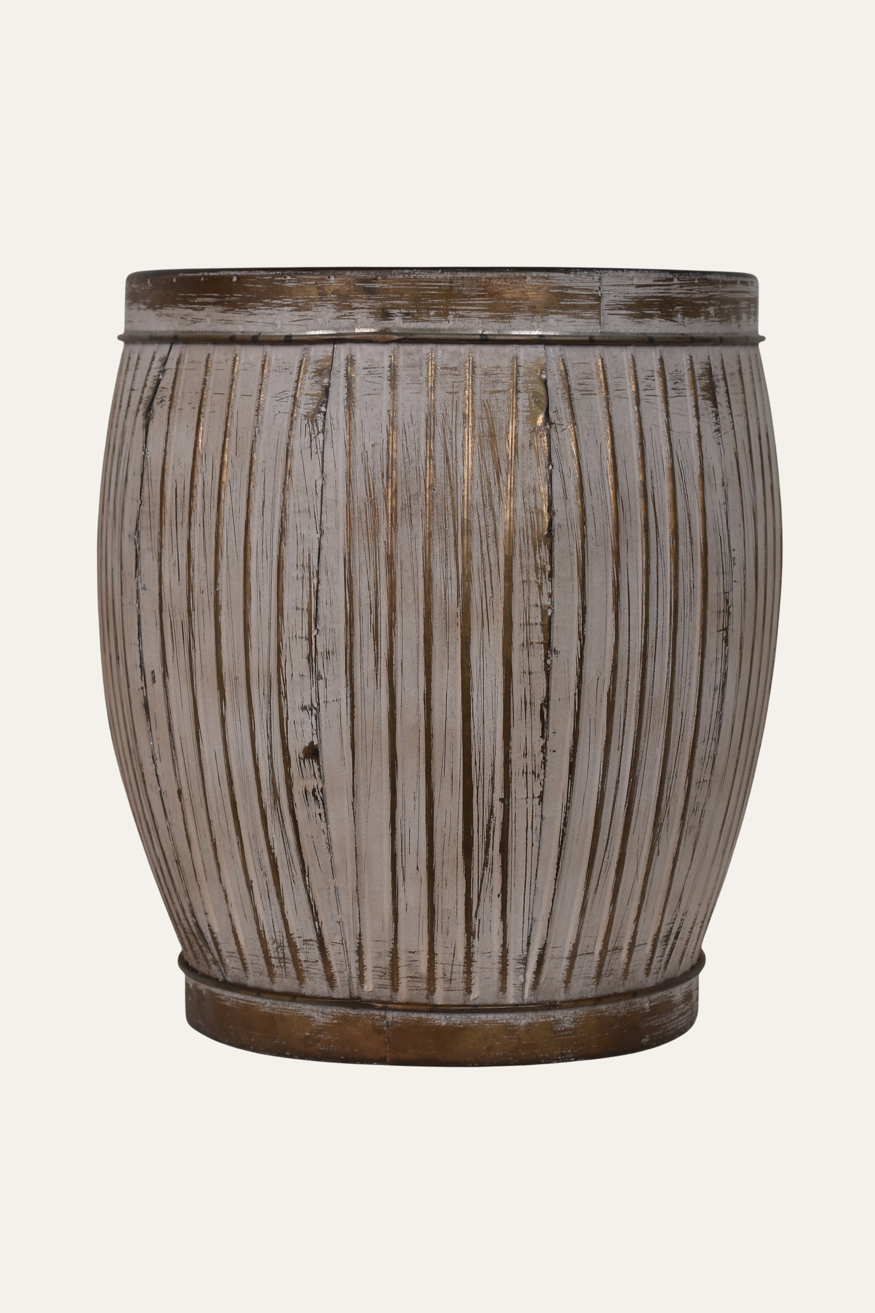 Distressed Grey Ribbed Metal Planter – Rustic Vintage Decorative Pot - Small