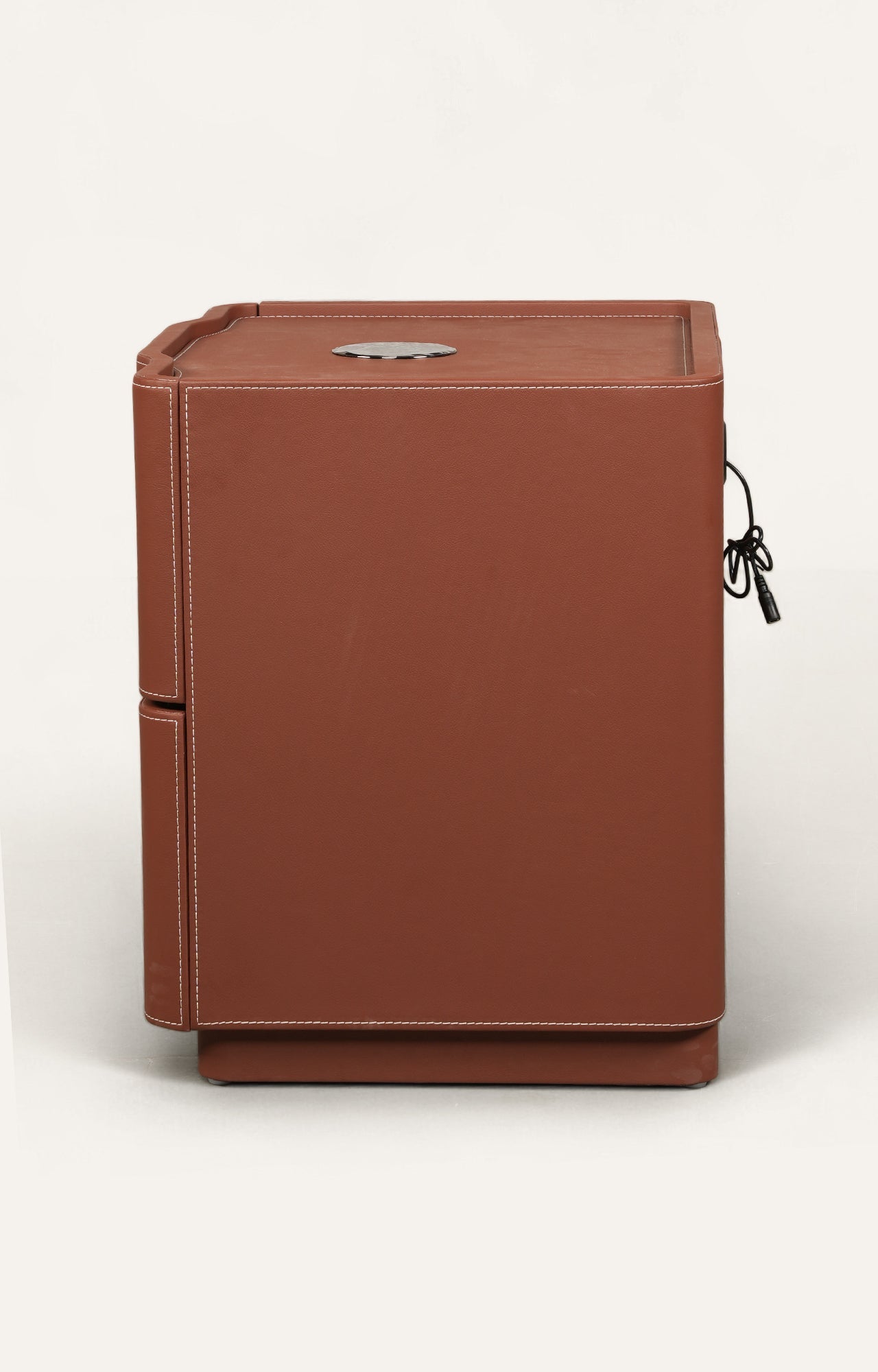 Leather Upholstered Two-Drawer Nightstand with Cutout Handles