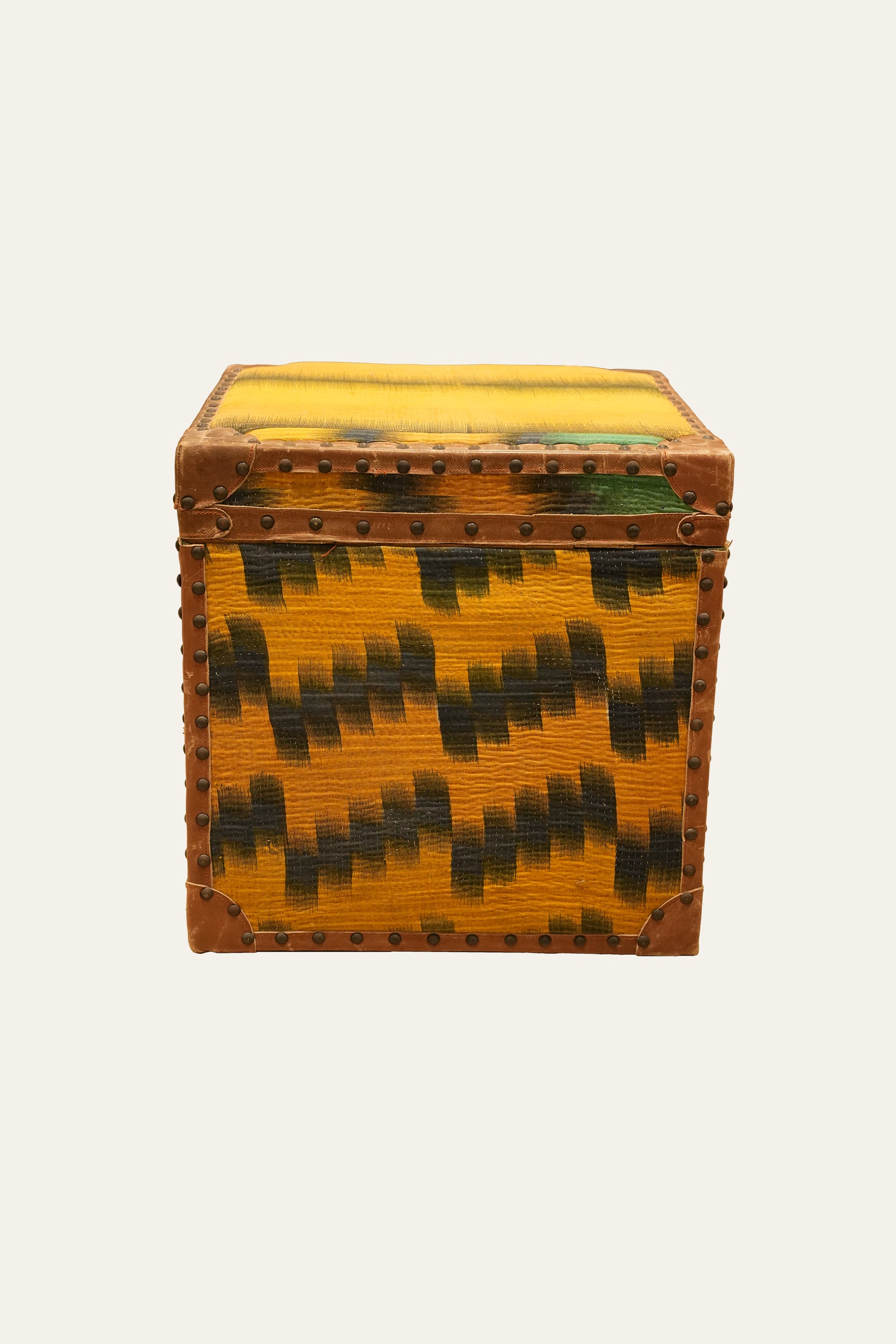 Mustard Ralli Textile Cube Trunk with Brass Studs