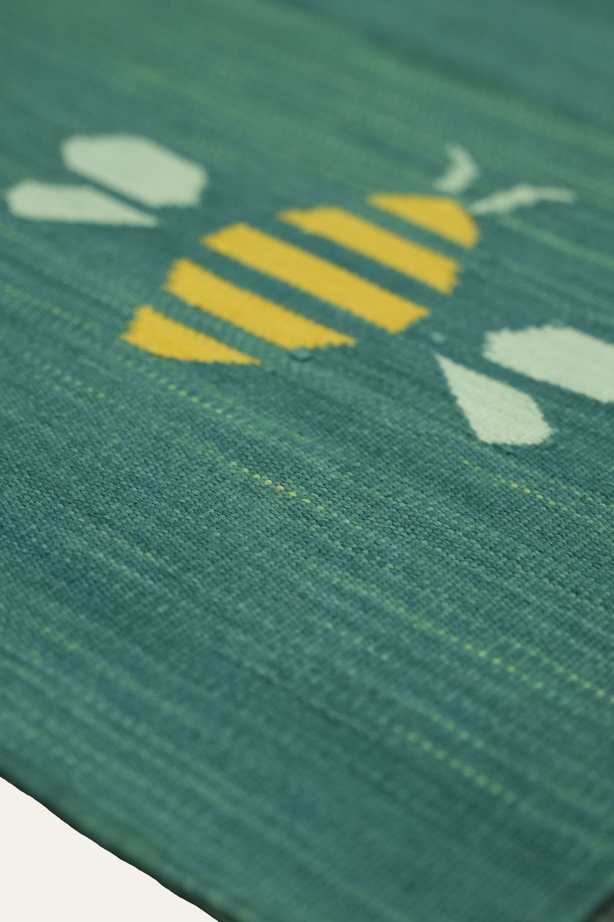 Yellow Bee Pattern Green Cotton Yoga Mat for Kids
