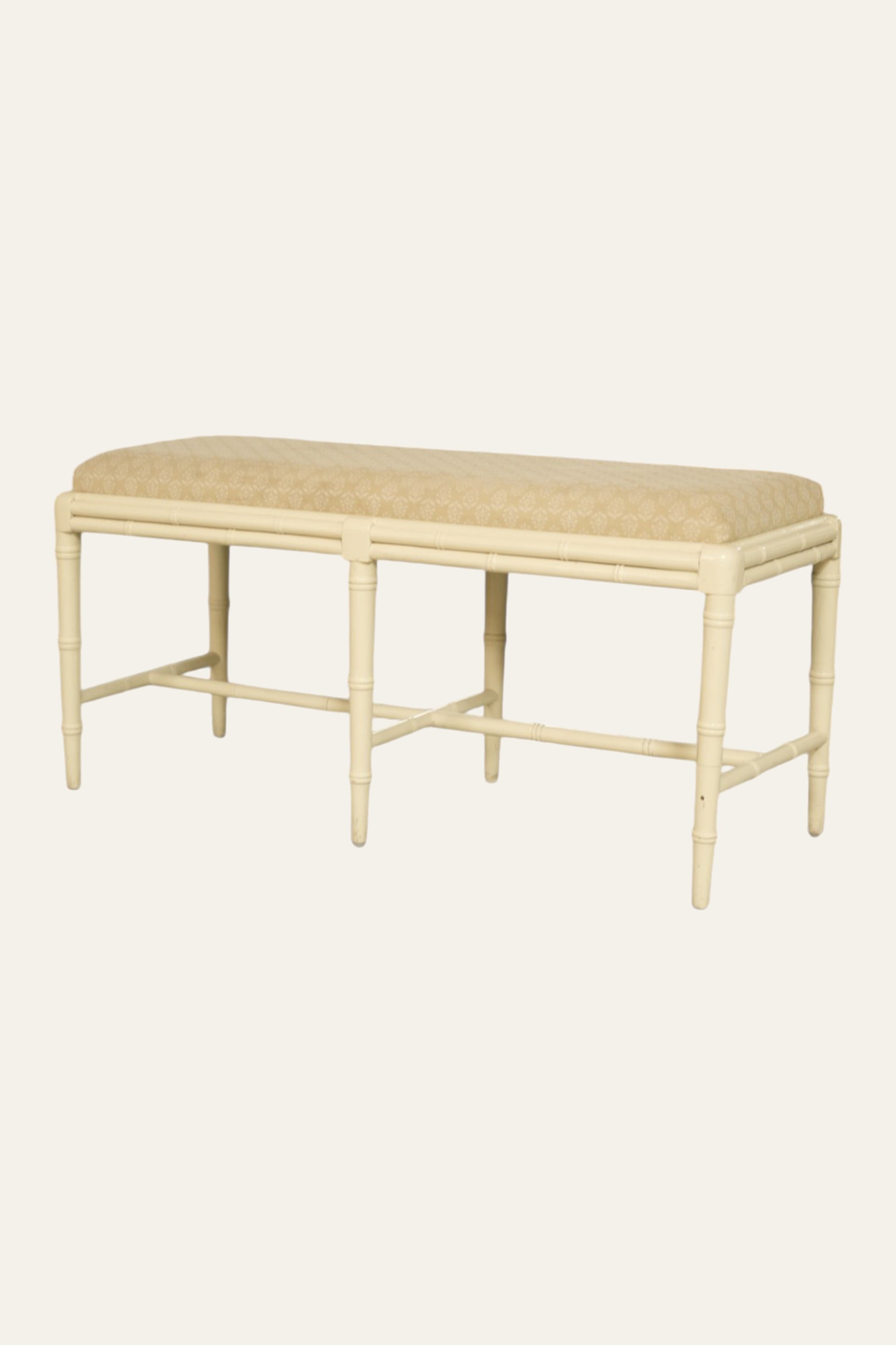 Printed Cotton Upholstered Wood Bench with Cross Stretcher Base