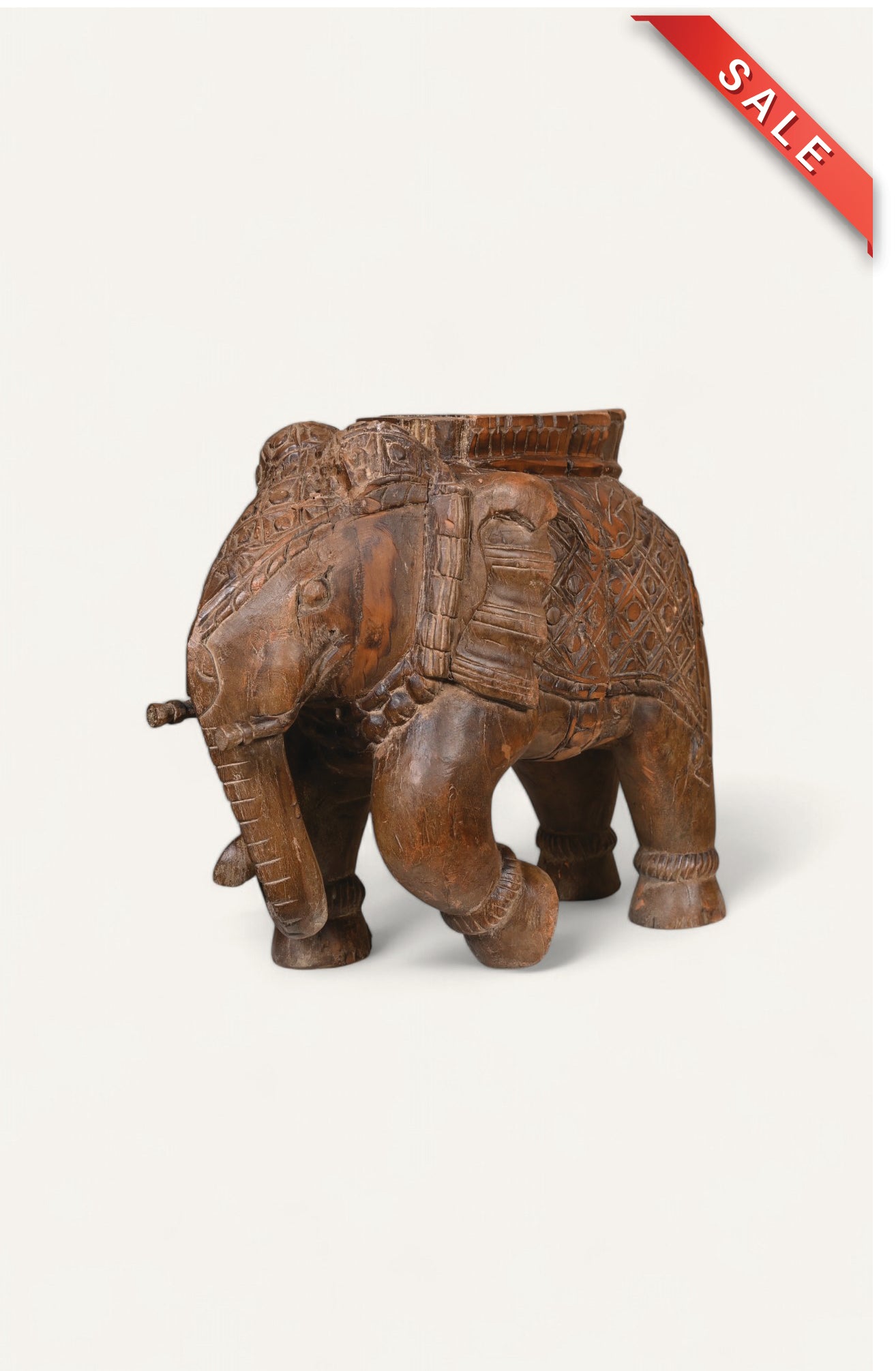 "The Great Trunk" Vintage Hand-Carved Teak Wood Elephant Statue