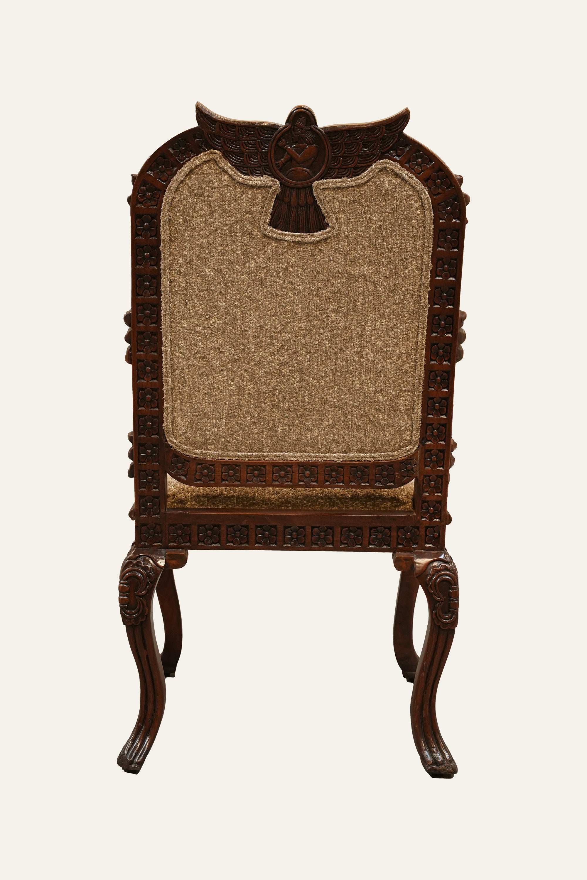Heraldic Eagle Carved Dining Chair with Upholstered Seat