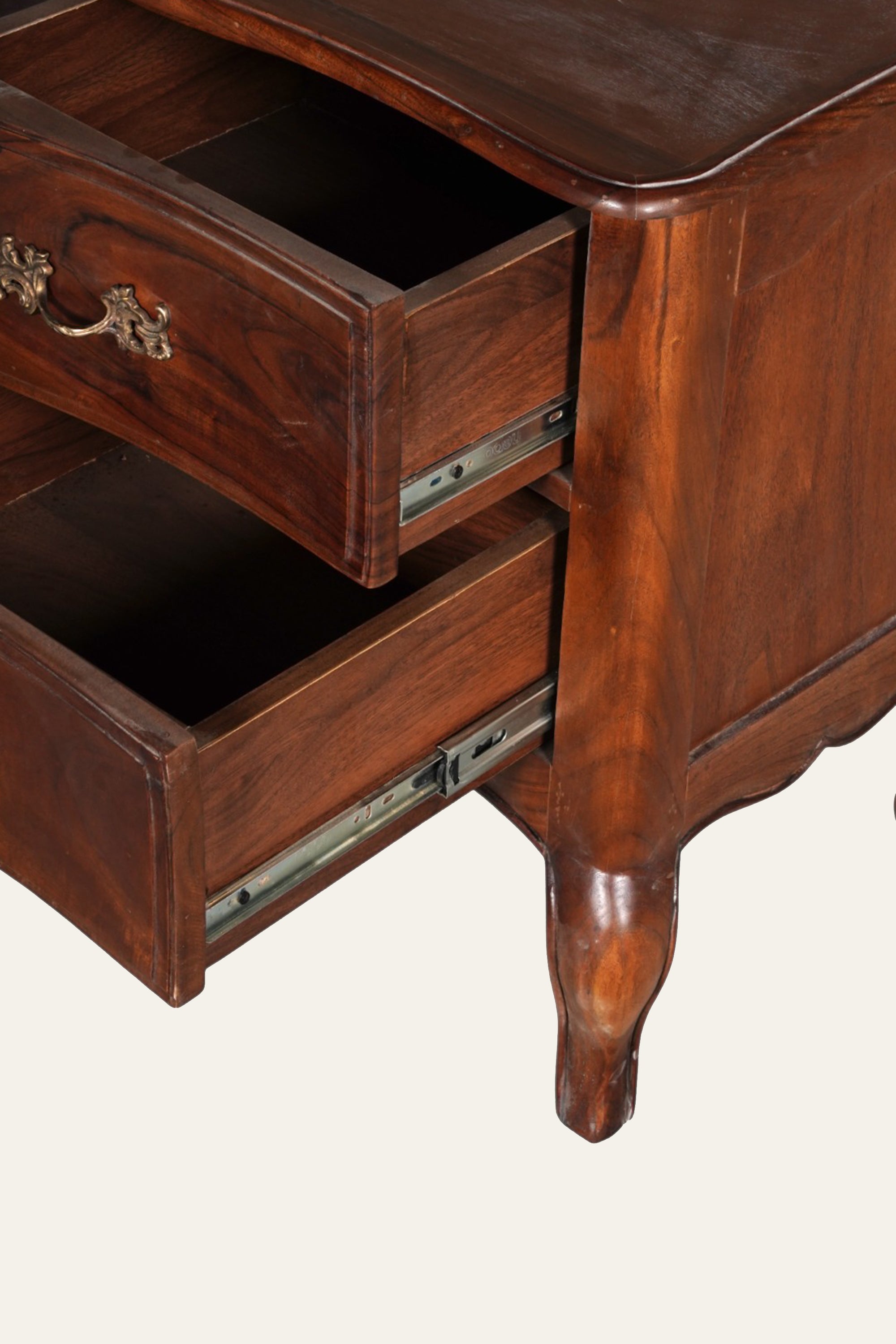 French Provincial Wooden TV Unit with 4 Drawers & Open Media Shelves