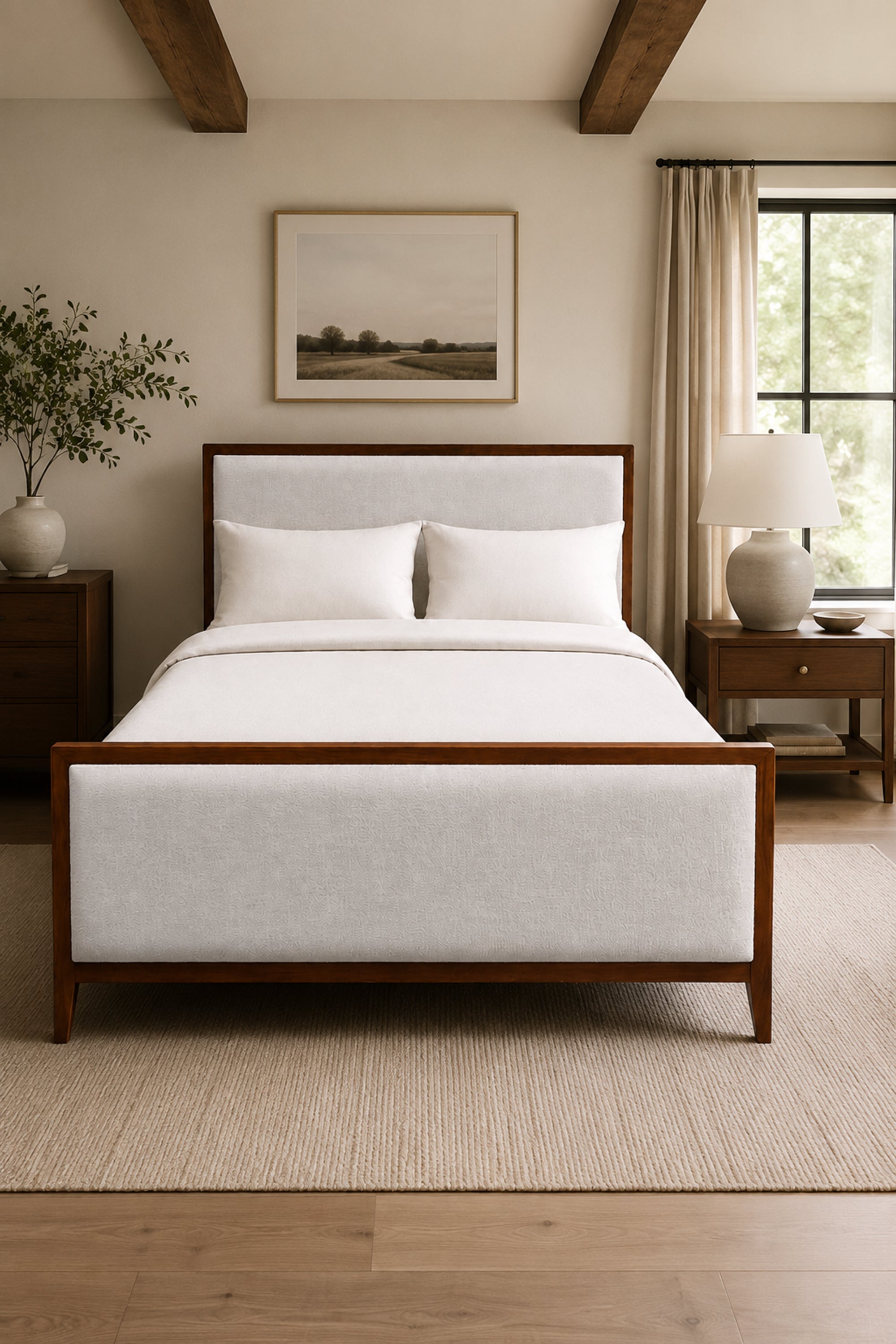 Minimal Upholstered Bed with Wood Frame