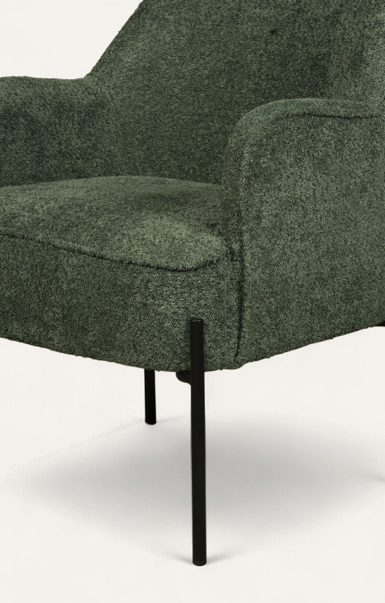 Modern Green Upholstered Armchair with Black Metal Legs