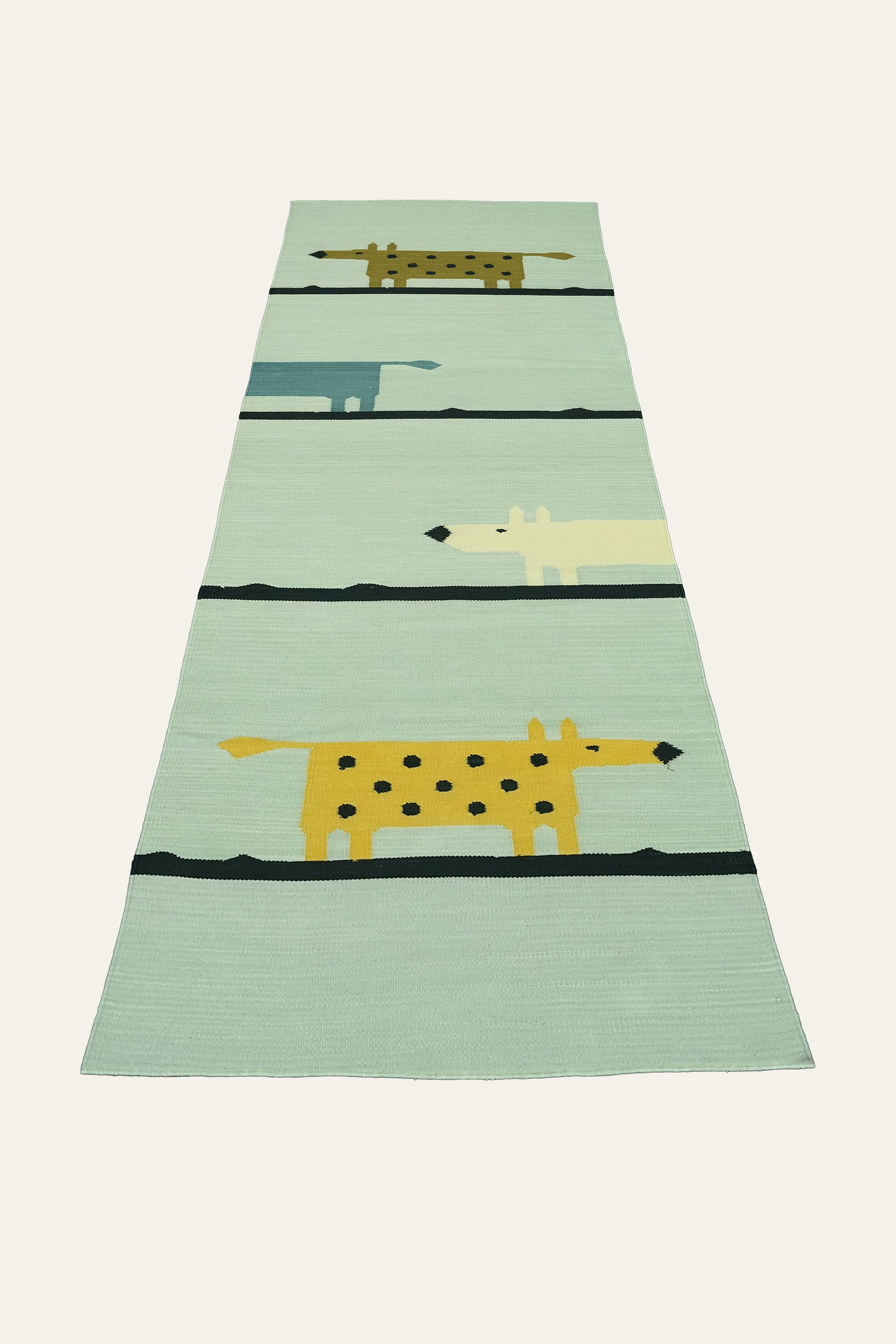 Pastel Blue Animal Motif Cotton Yoga Mat with Fringes