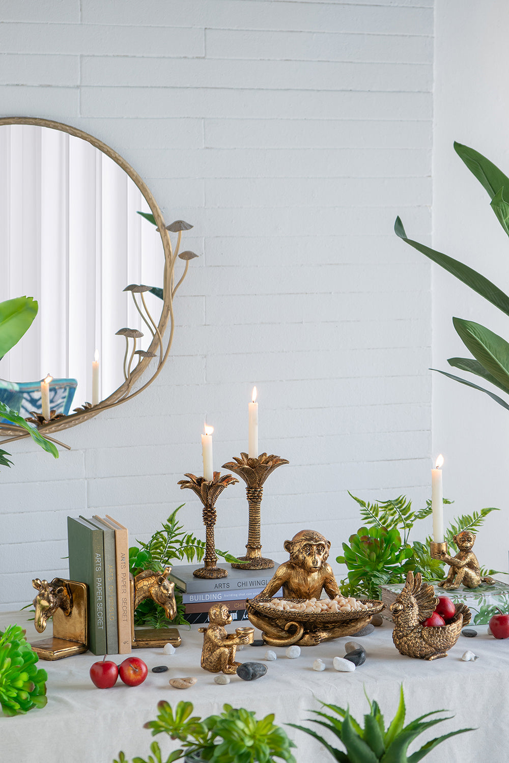 Monkey Figurine Gold Metal Candle Holder