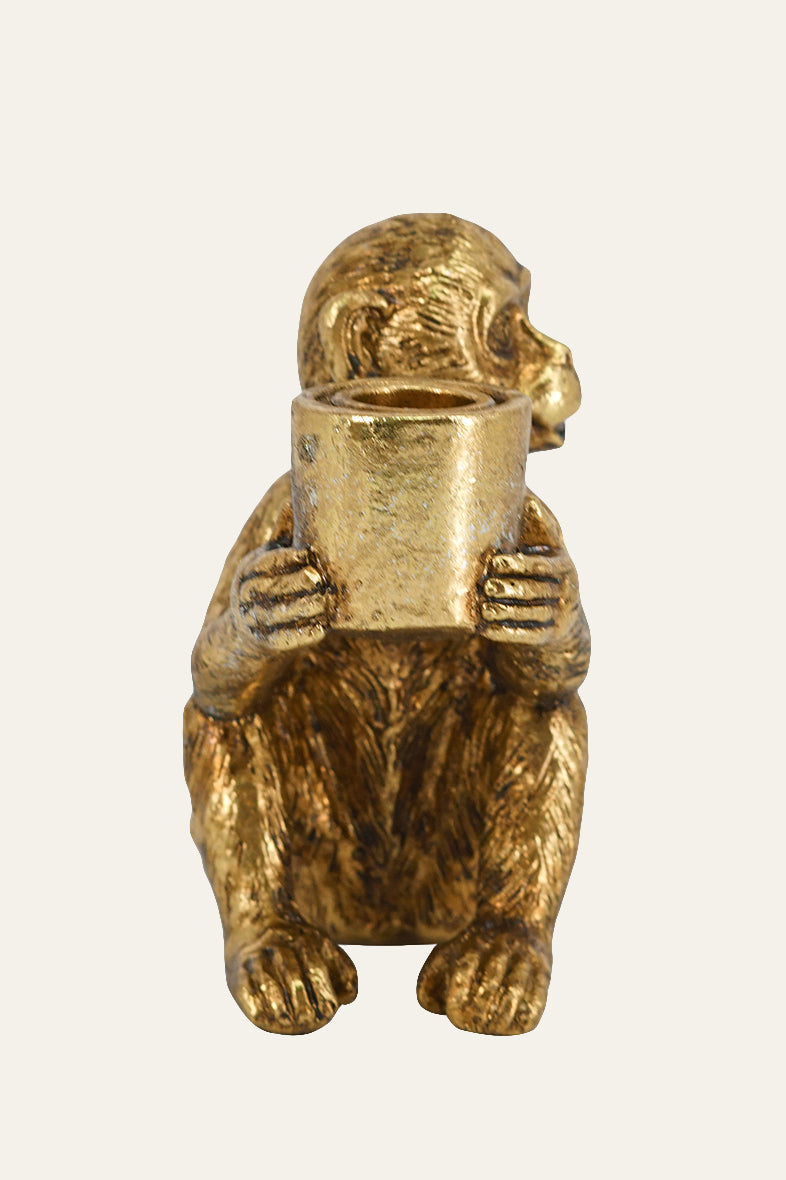Monkey Figurine Gold Metal Candle Holder