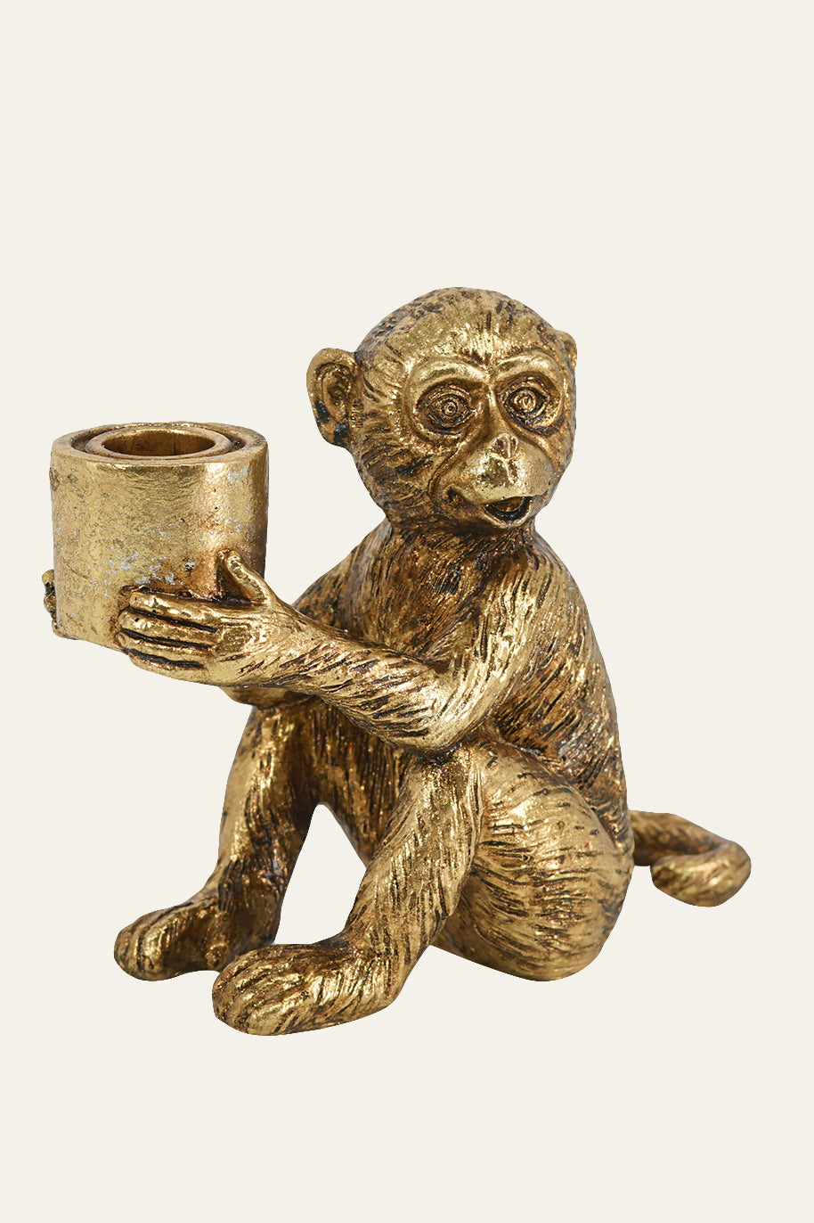 Monkey Figurine Gold Metal Candle Holder