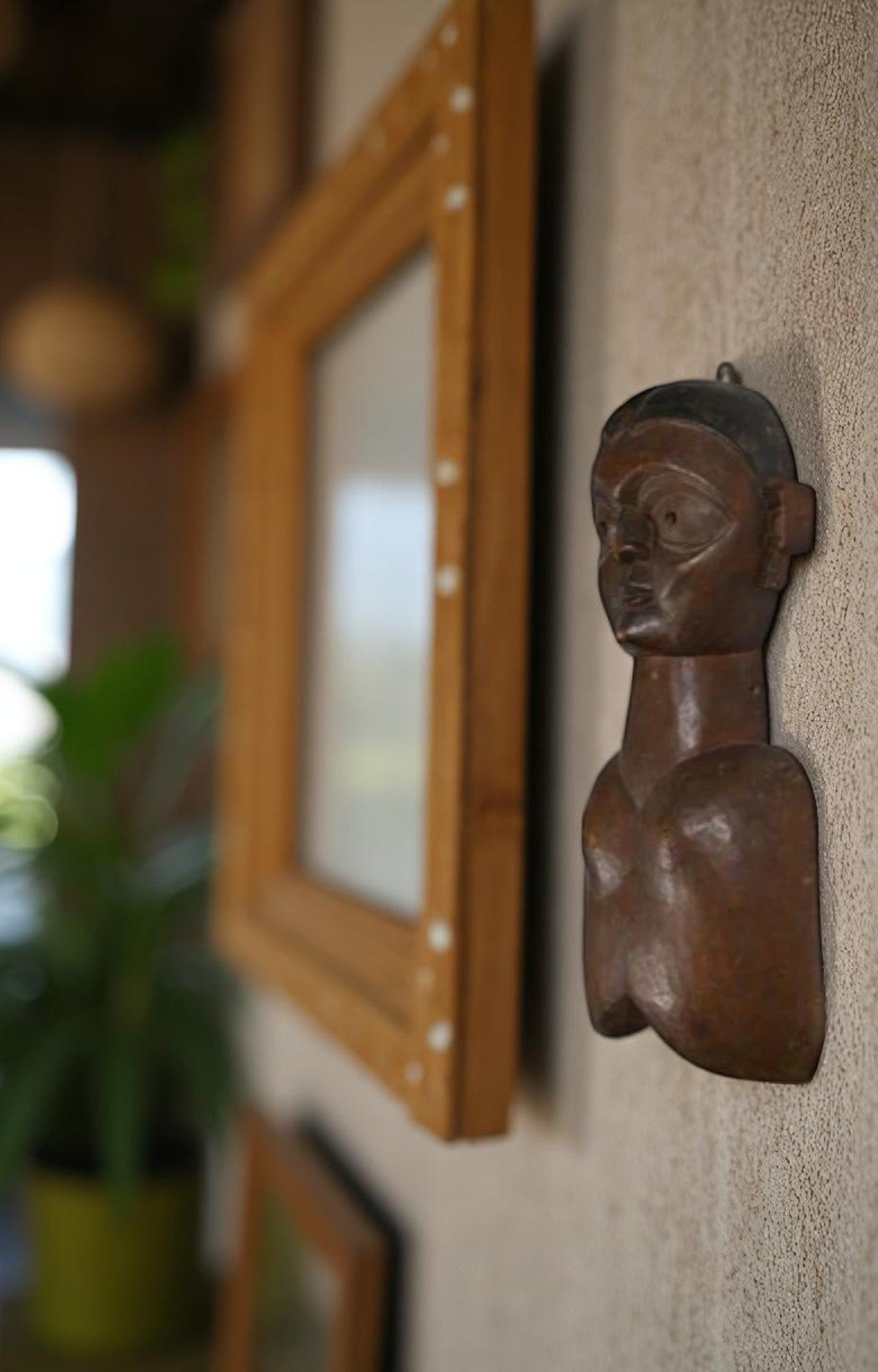 Hand-Carved Wooden Tribal woman wall mask