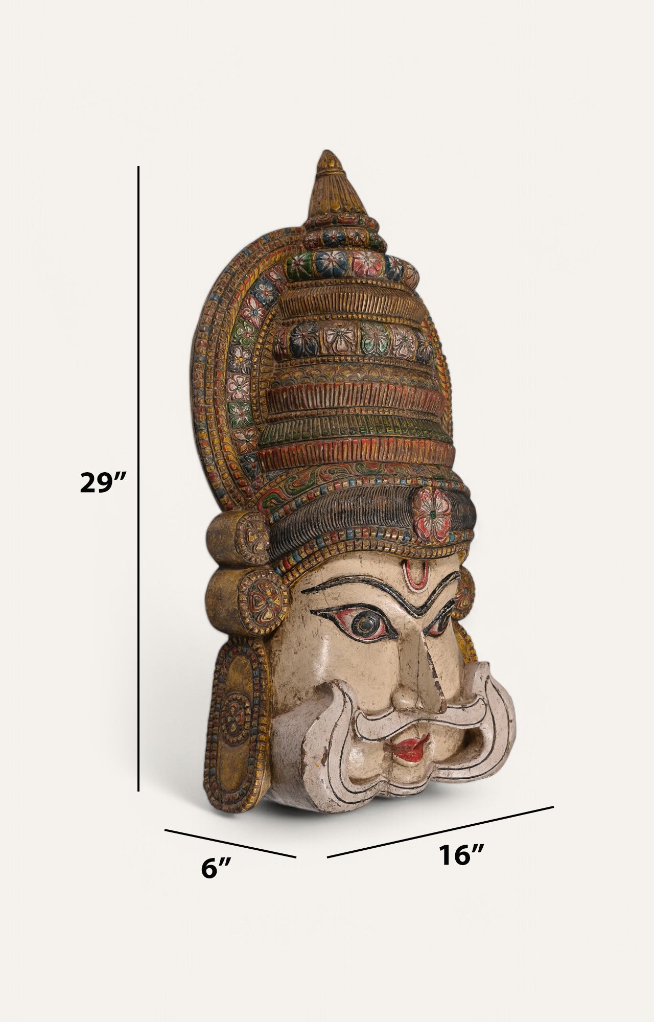 Hand-Carved Kathakali-Inspired Wooden Mask